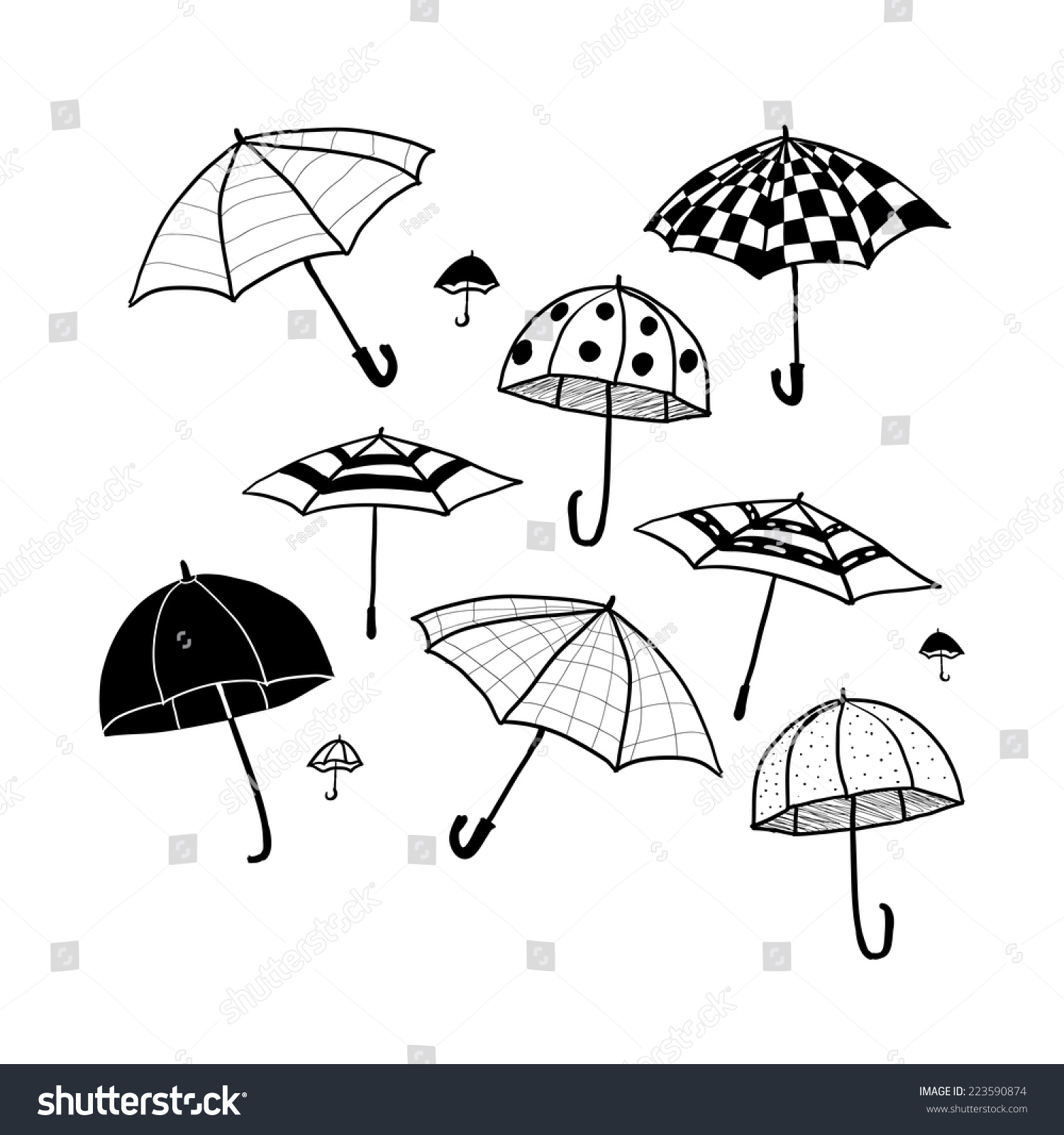 Doodle Umbrellas Stock Vector Royalty Free 223590874 Shutterstock