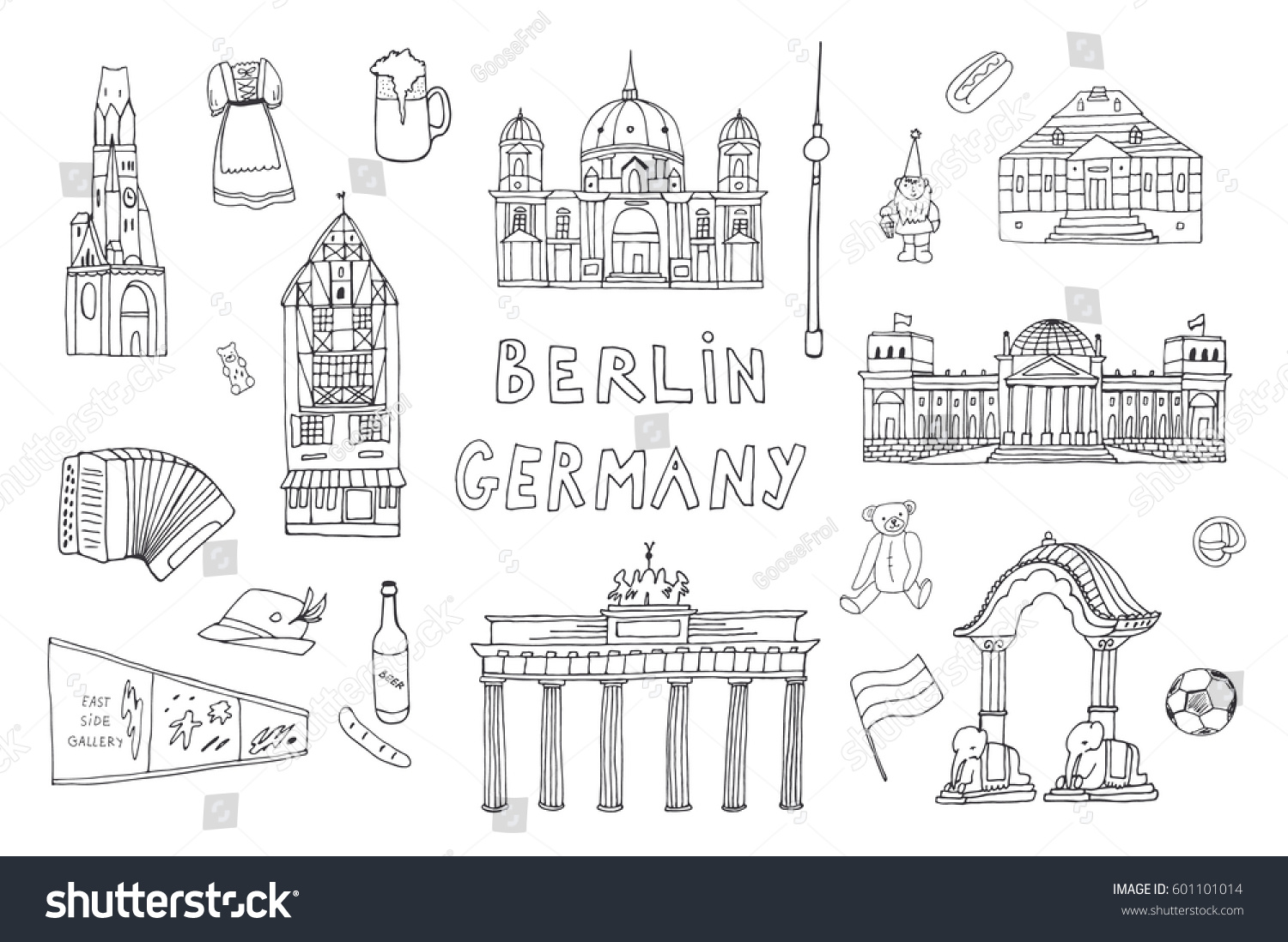 Doodle Vector Germany Berlin Travel Landmarks Stock Vector 601101014