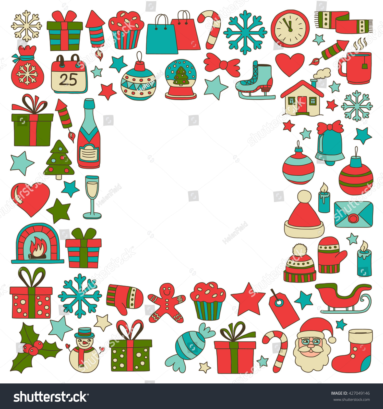 Doodle Vector Icons Merry Christmas And Happy New Year - 427049146 : Shutterstock