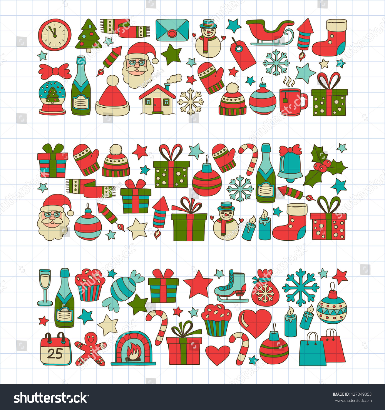 Doodle Vector Icons Merry Christmas And Happy New Year - 427049353 : Shutterstock