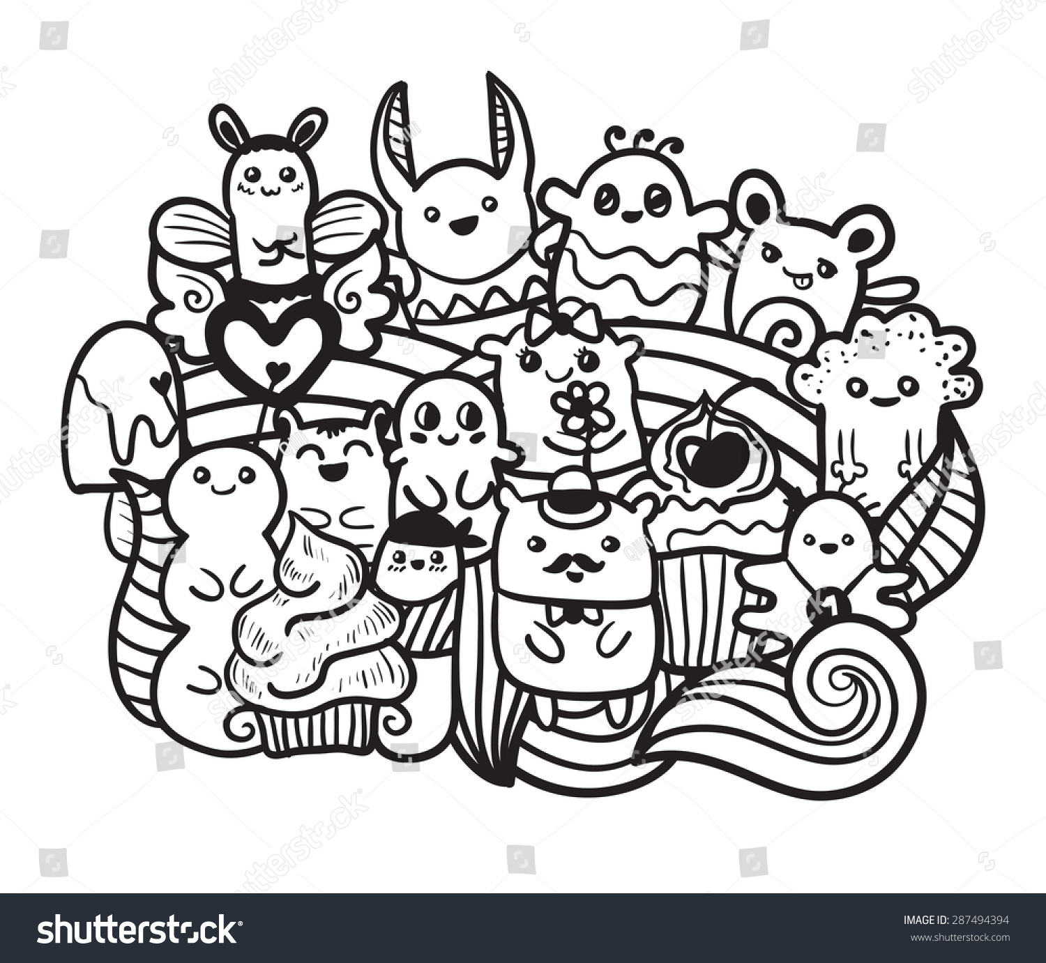 Doodle Vector Illustration Animals Funny Monsters Lager 