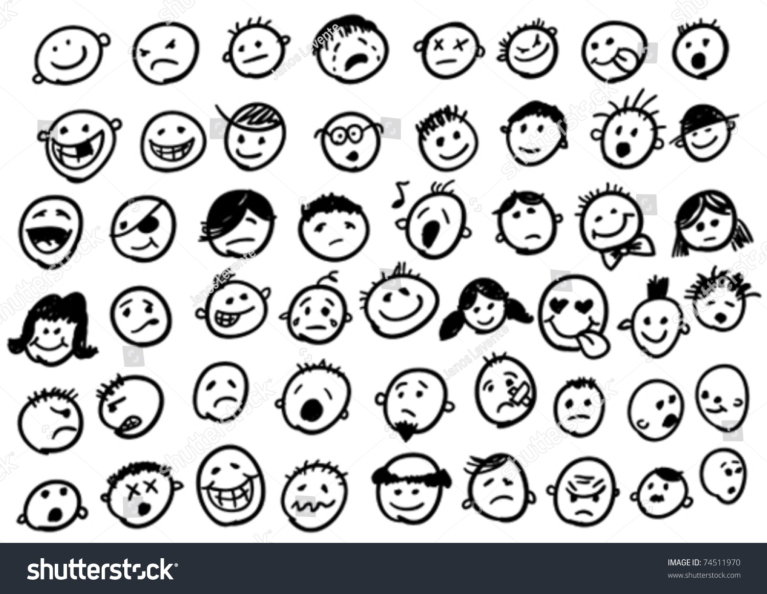 Doodled Funny Stick Figure Faces Stock Vector 74511970 Shutterstock