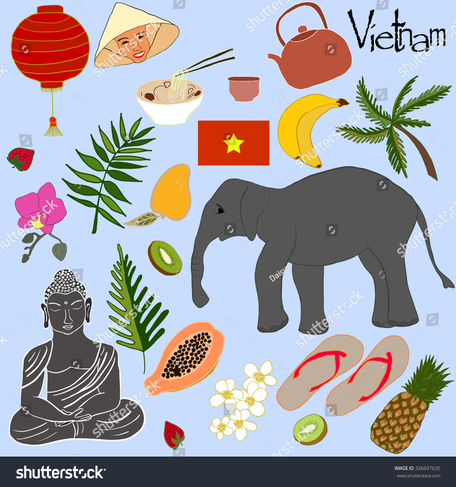 Doodled Symbols Vietnam Vector Vietnam Symbols Stock Vector (Royalty ...