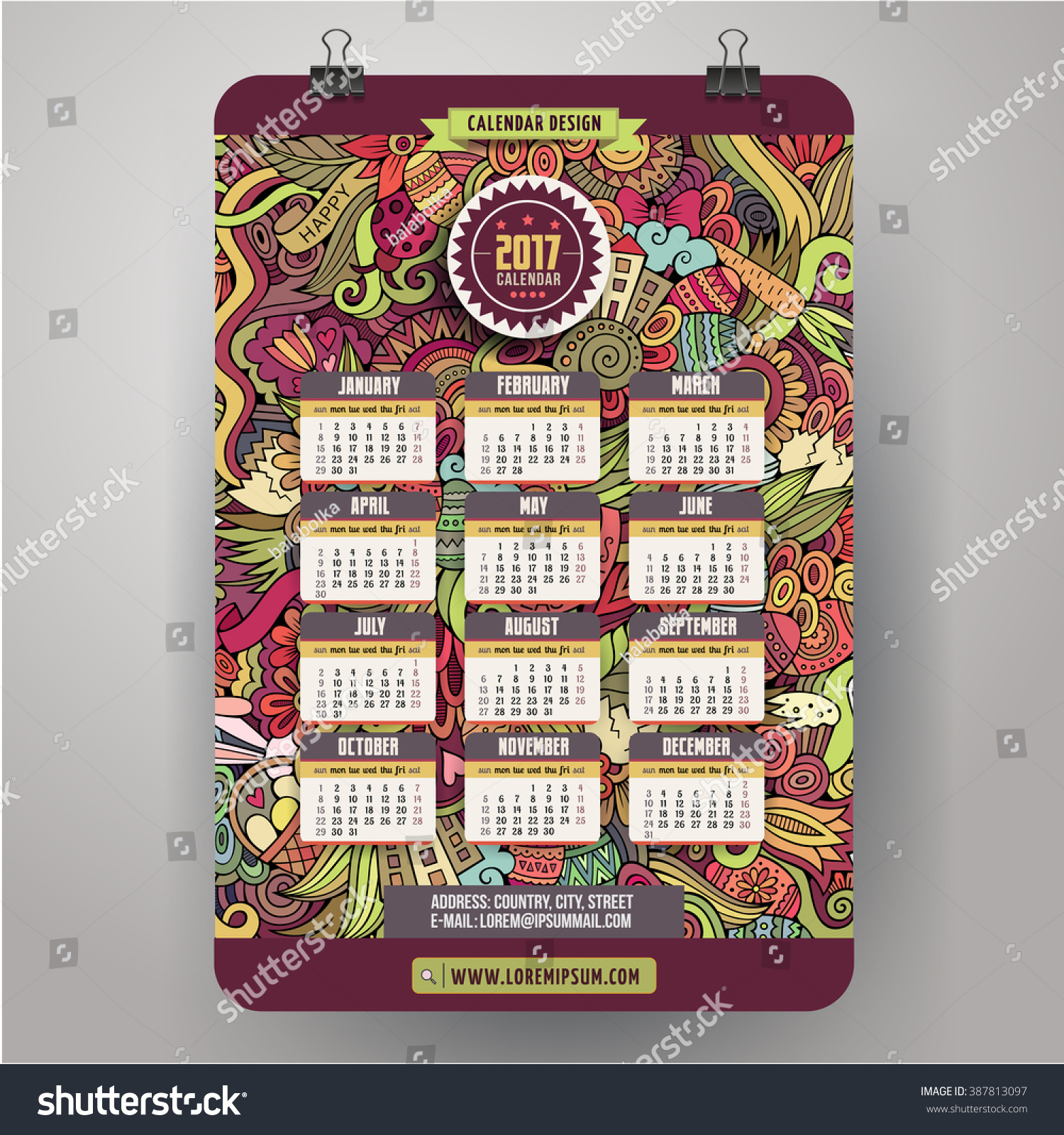 Doodles Cartoon Easter Calendar 2017 Year Stock Vector Royalty Free