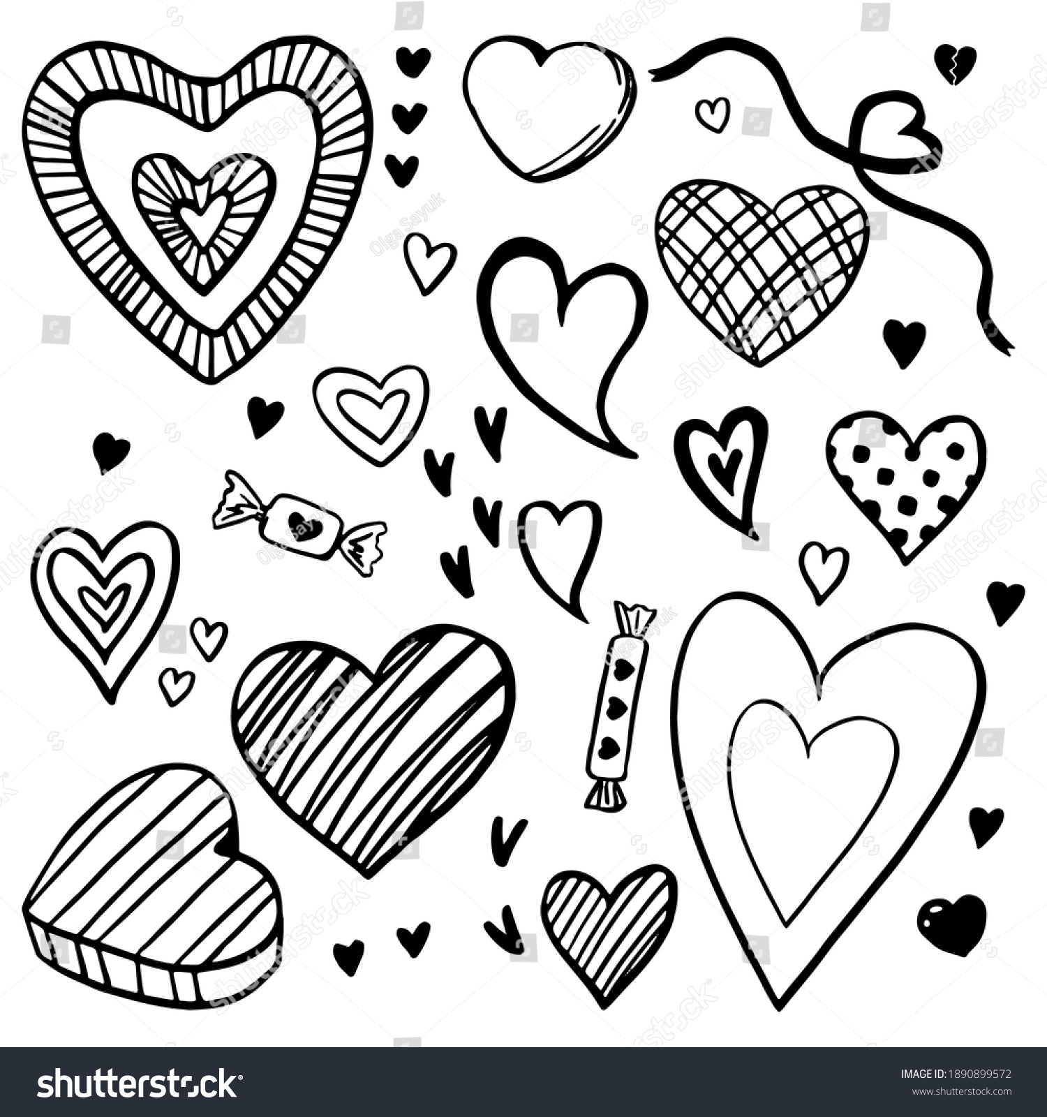 Doodles Collection Cute Hearts Hand Drawn Stock Vector (Royalty Free ...