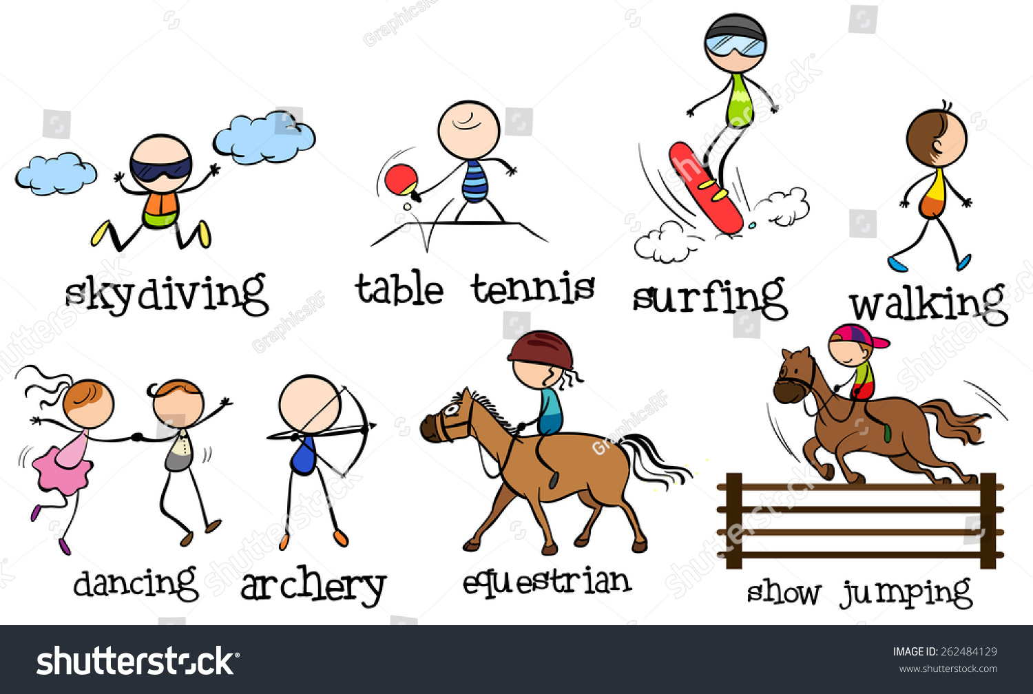 Doodles Different Kinds Sports Stock Vector 262484129 - Shutterstock