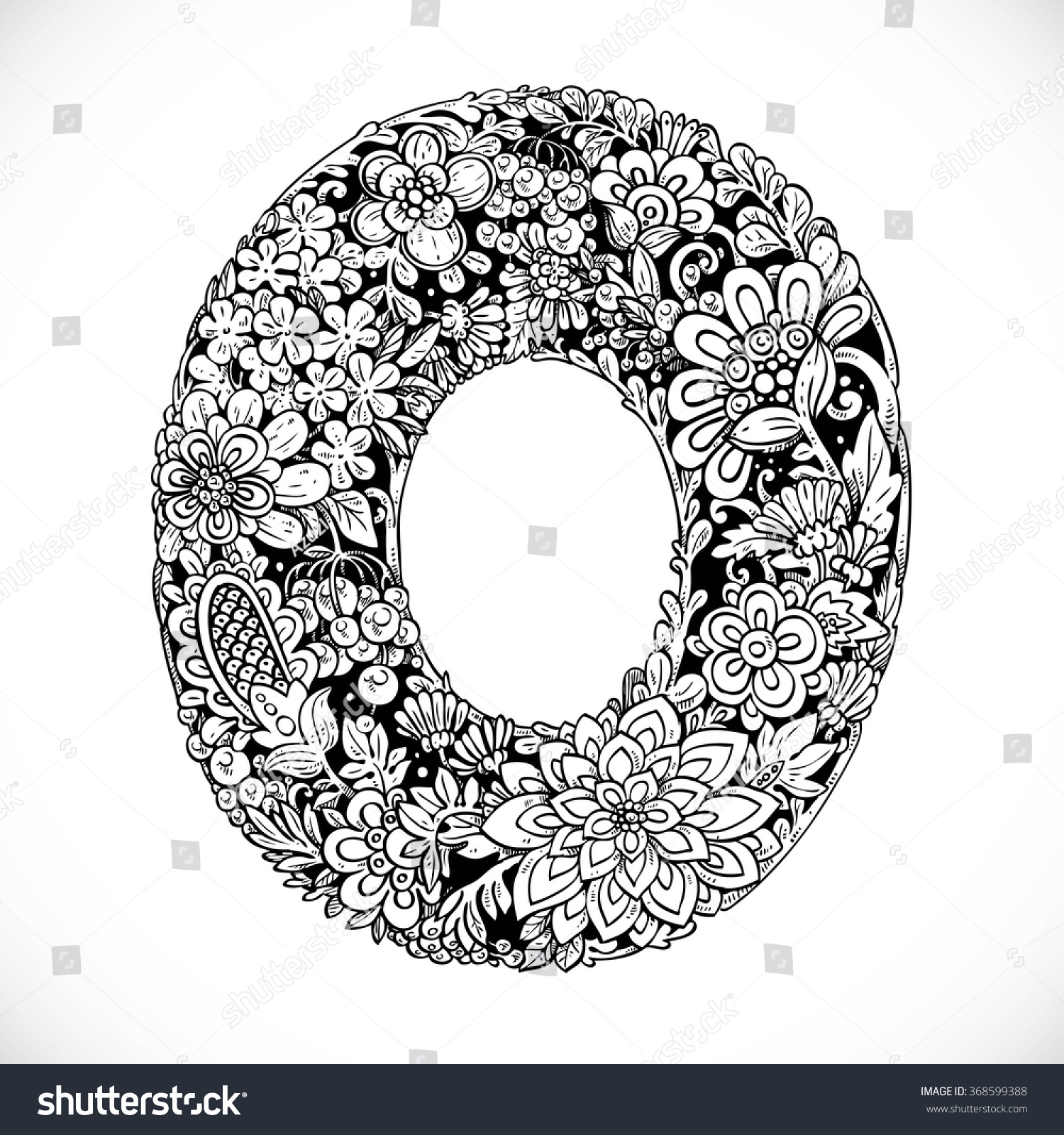 Doodles Font Ornamental Flowers Letter O Stock Vector Royalty Free