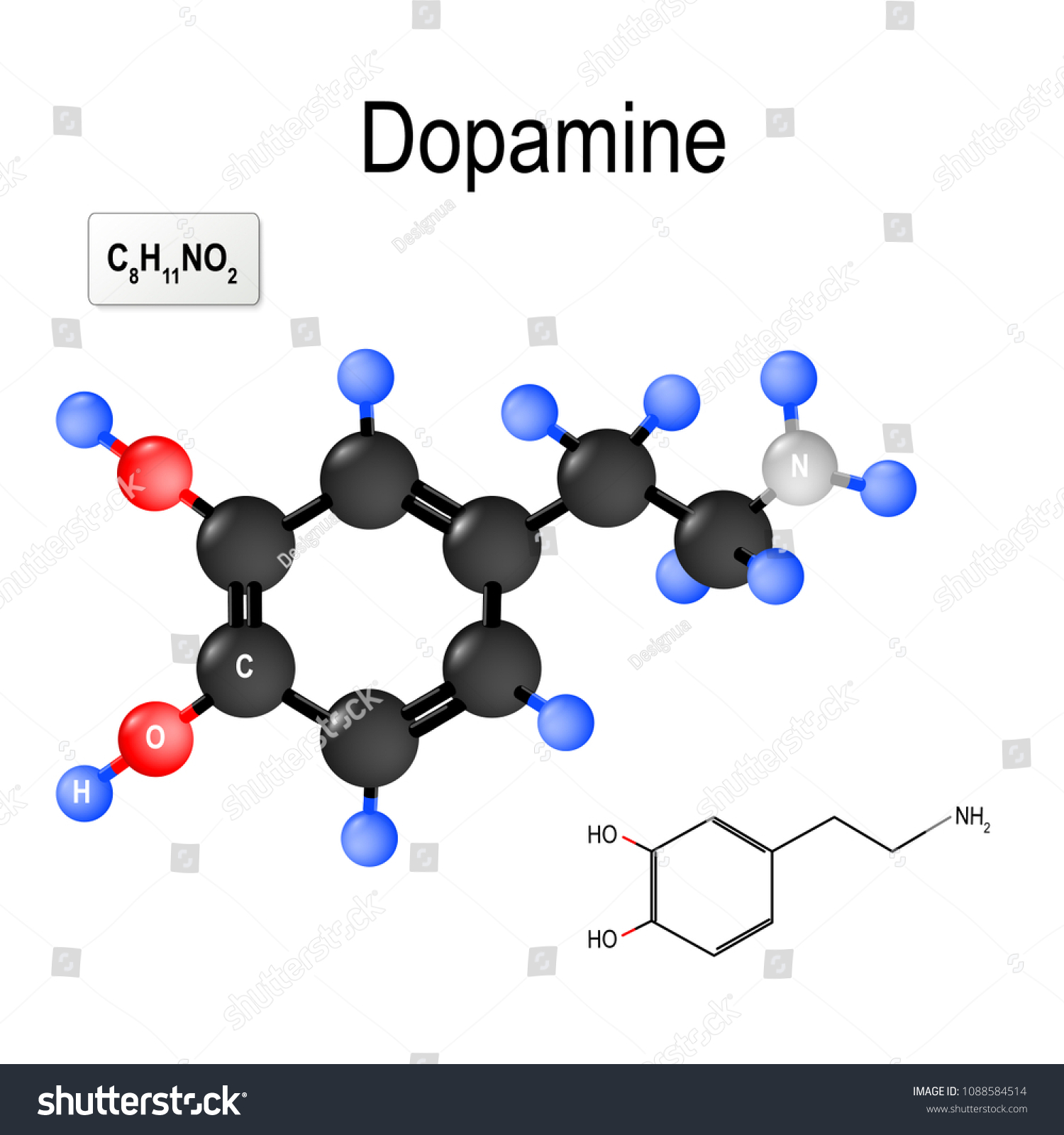 Dopamine Organic Chemical Catecholamine Neurotransmitter Chemical Stock Vector Royalty Free