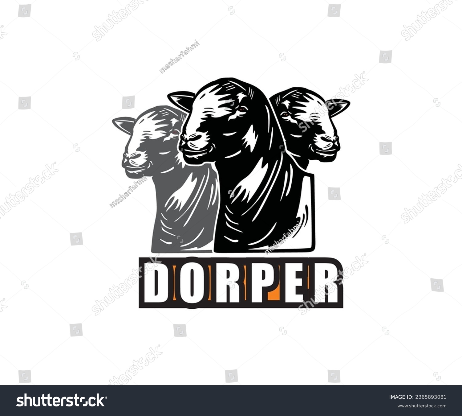 SVG of DORPER SHEEP HEAD LOGO, silhouette of great rams face vector illustrations. svg