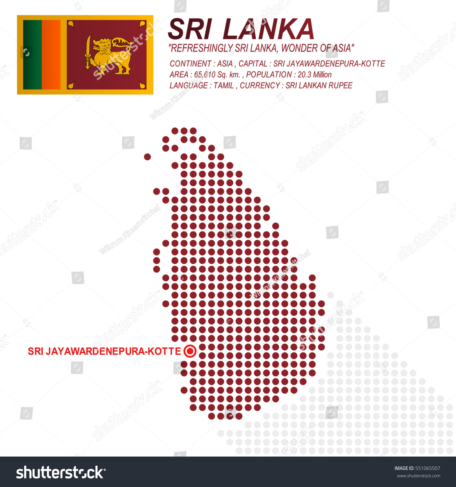 Dot Style Sri Lanka Map Flag Stock Vector (Royalty Free) 551065507