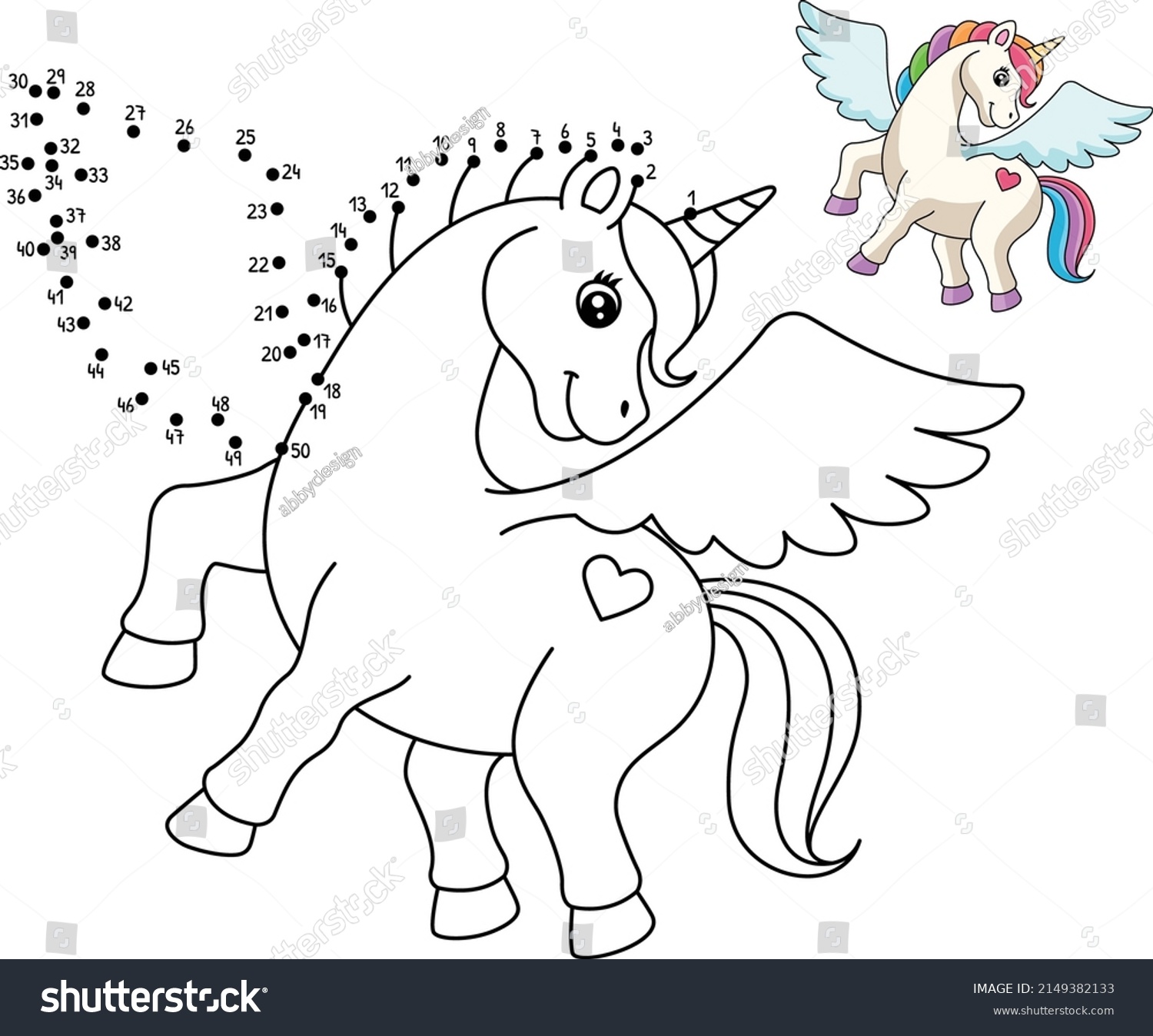 Dot Dot Flying Unicorn Isolated Coloring Stock Vector (Royalty Free