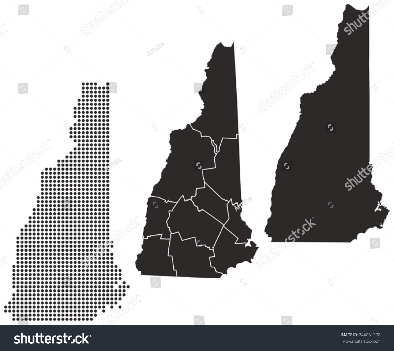 Dotted Silhouette New Hampshire Map Stock Vector 244051378 - Shutterstock