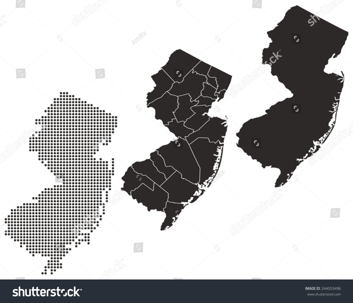 Dotted And Silhouette New Jersey Map Stock Vector Illustration ...