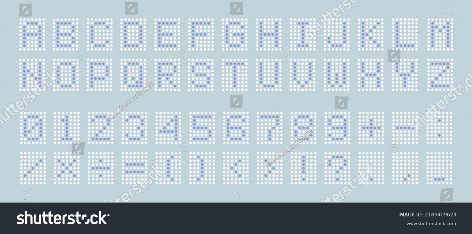 SVG of Dotted digital font. Led display font. Digital scoreboard alphabet. Vector illustration isolated on background. svg