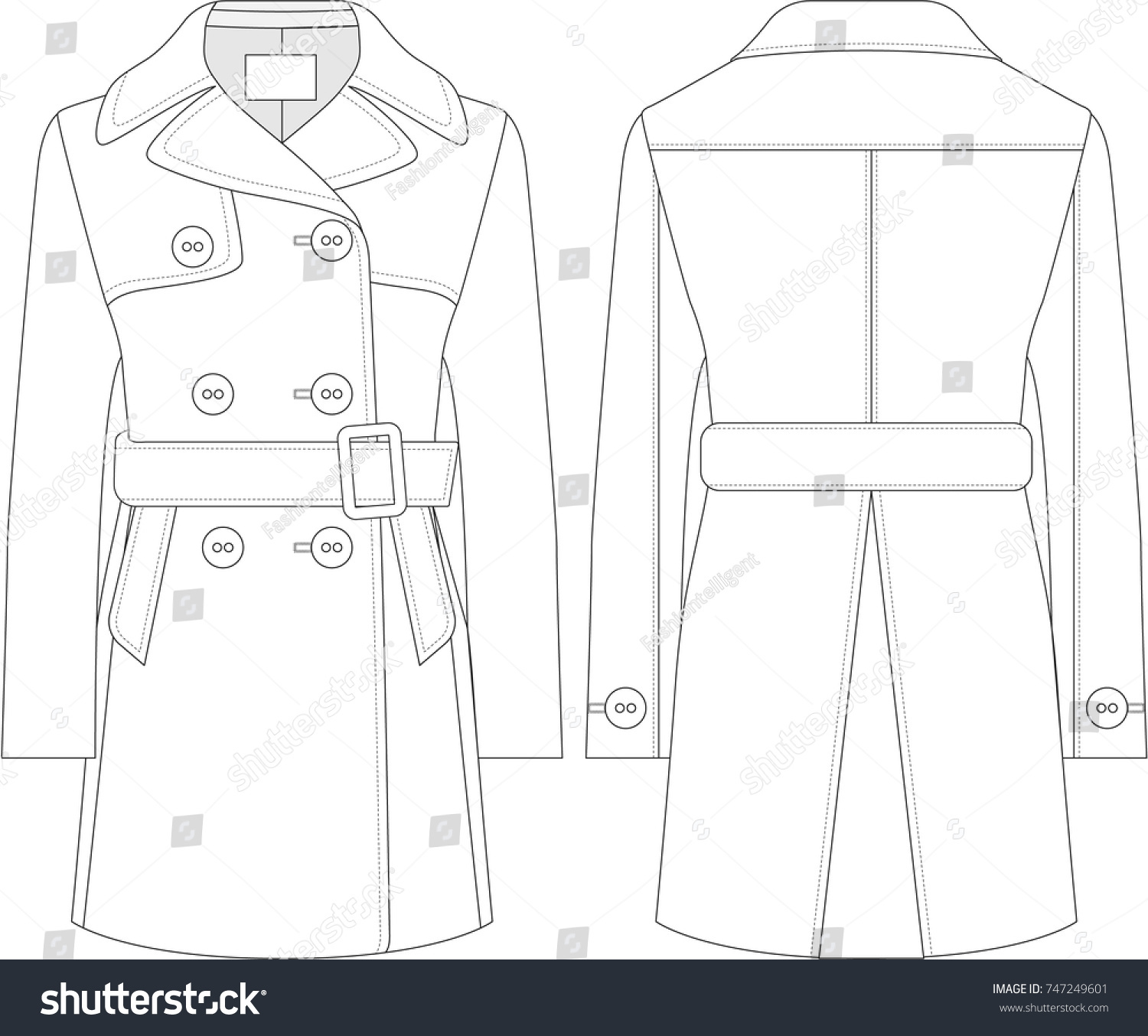 Double Breasted Coat Technical Drawing Stock Vector (Royalty Free ...