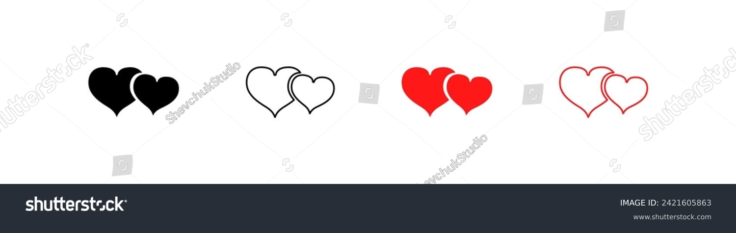 SVG of Double heart icons. Silhouette, linear and flat style. Vector icons svg