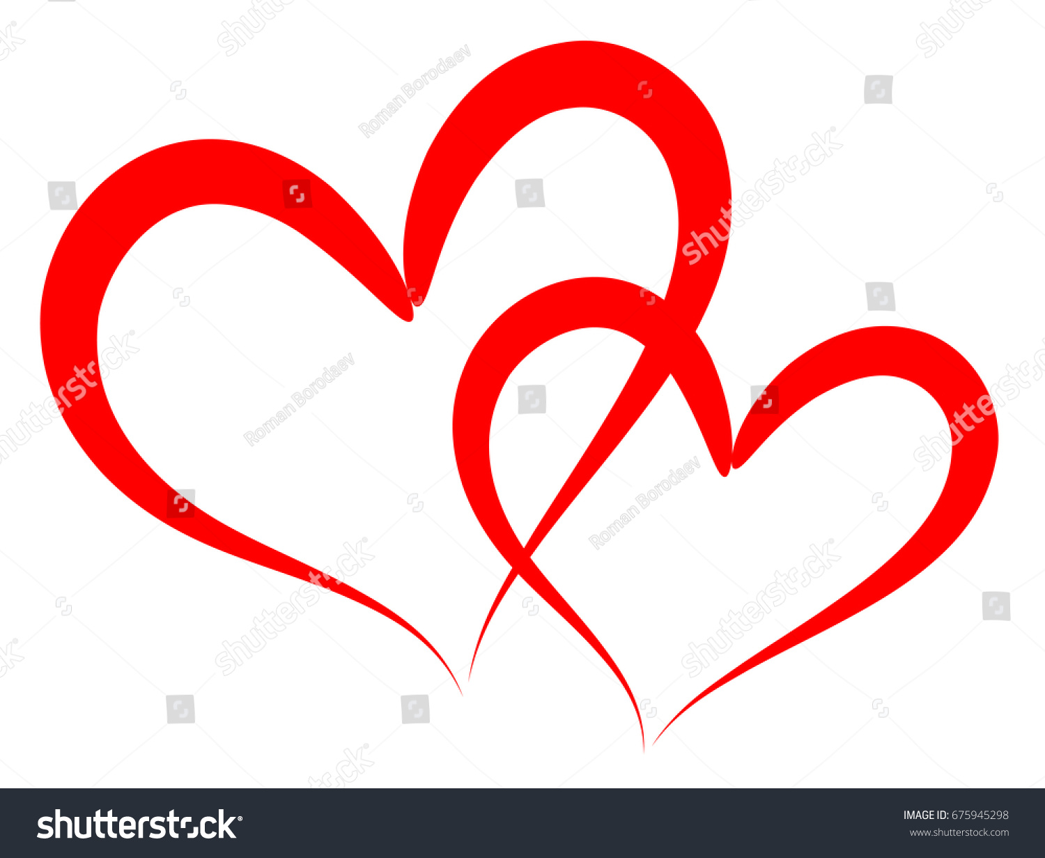 SVG of Double of red vector hearts retro styled and stroked by hands with brush for logo, romantic love design, wedding or Valentine's day card svg