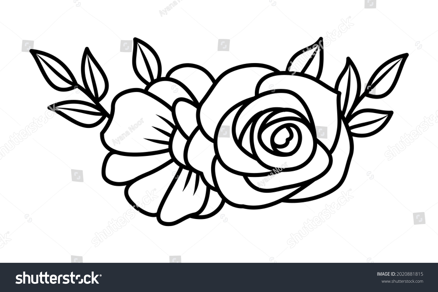 SVG of Double rose flower line design element. Black and white vector illustration svg