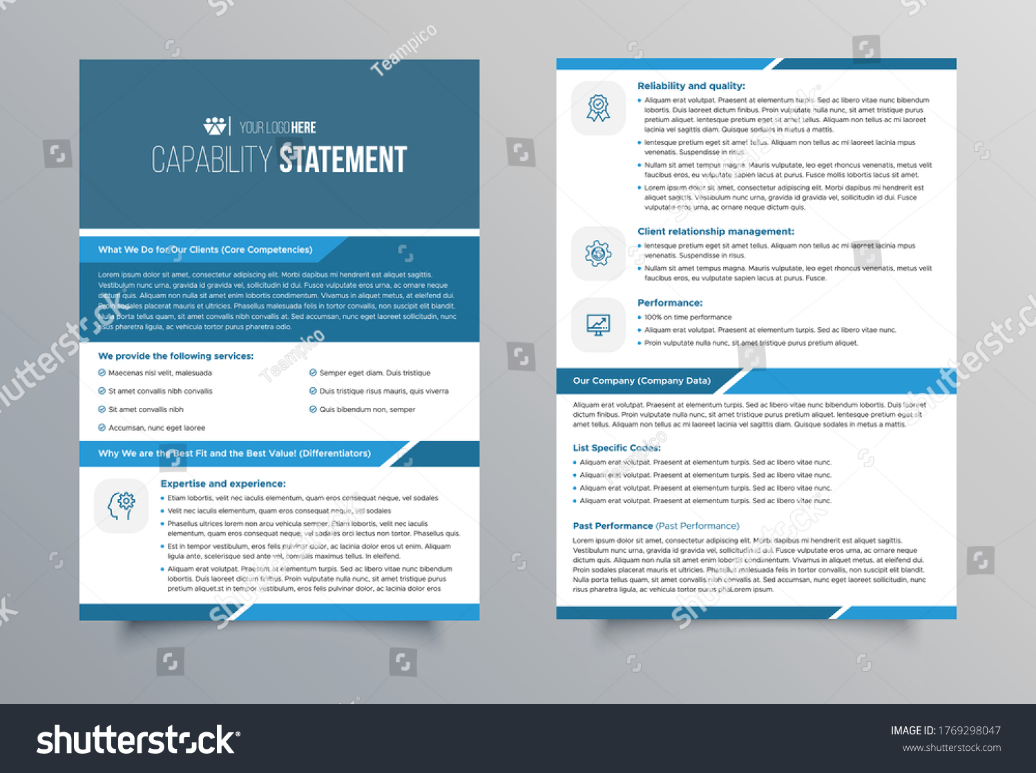 Double Sided Capability Statement Template Design Stock Vector (Royalty