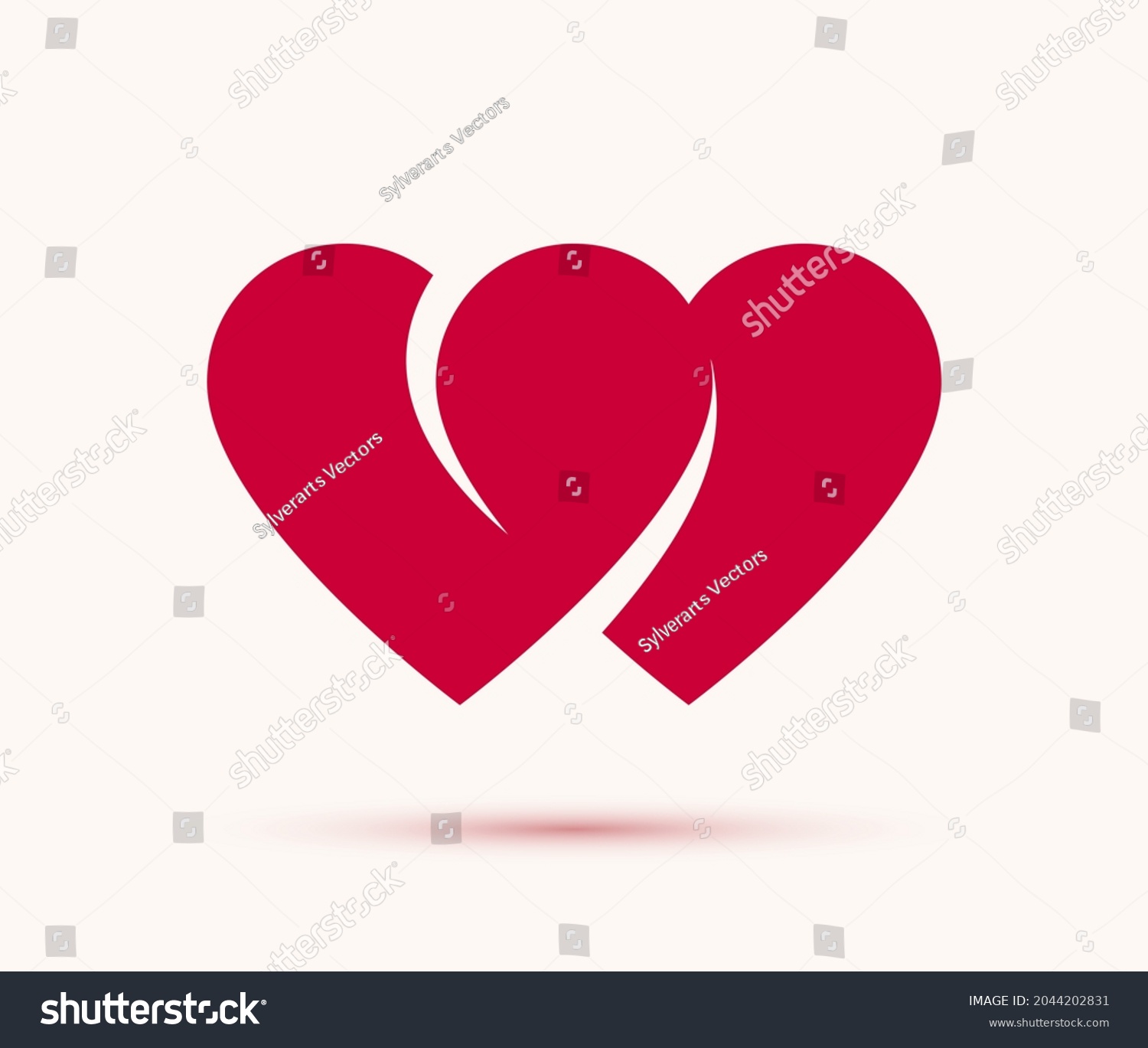 SVG of Double two hearts vector icon or logo, wedding and couple concept romantic theme, care and togetherness, two linked hearts connected. svg