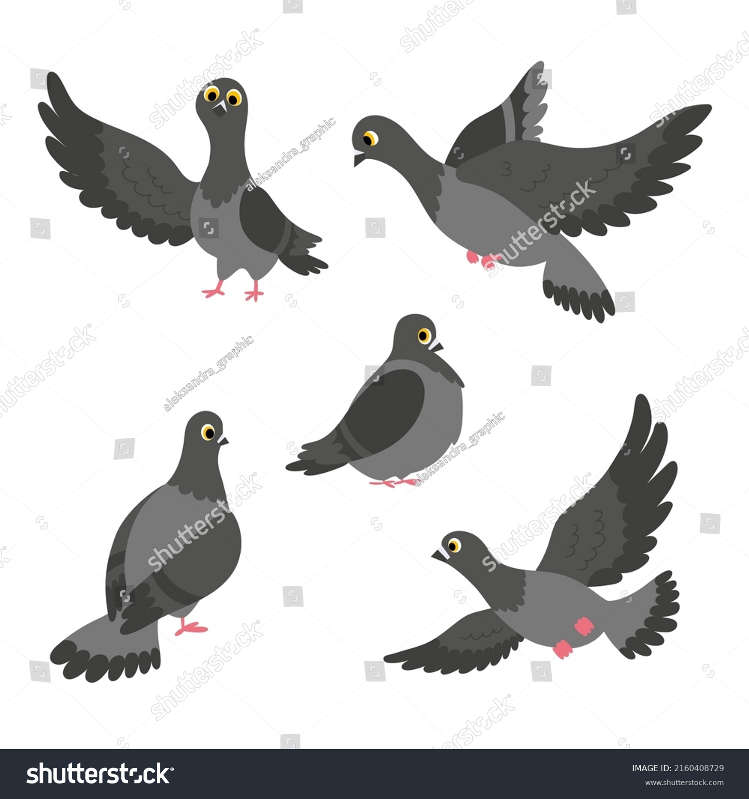 Dove Illustration Set Pigeon Different Poses Stock Vector (Royalty Free ...