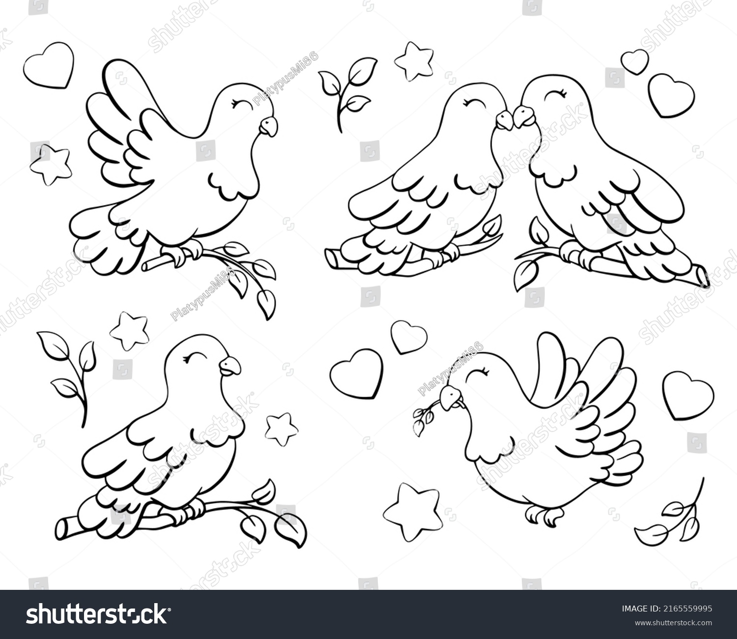 Dove Symbol Peace Love Coloring Page Stock Vector (Royalty Free ...