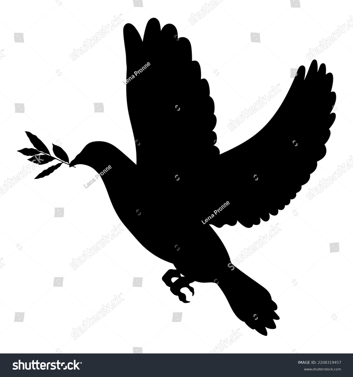 SVG of Dove with a laurel branch, symbol of peace, stencil template svg