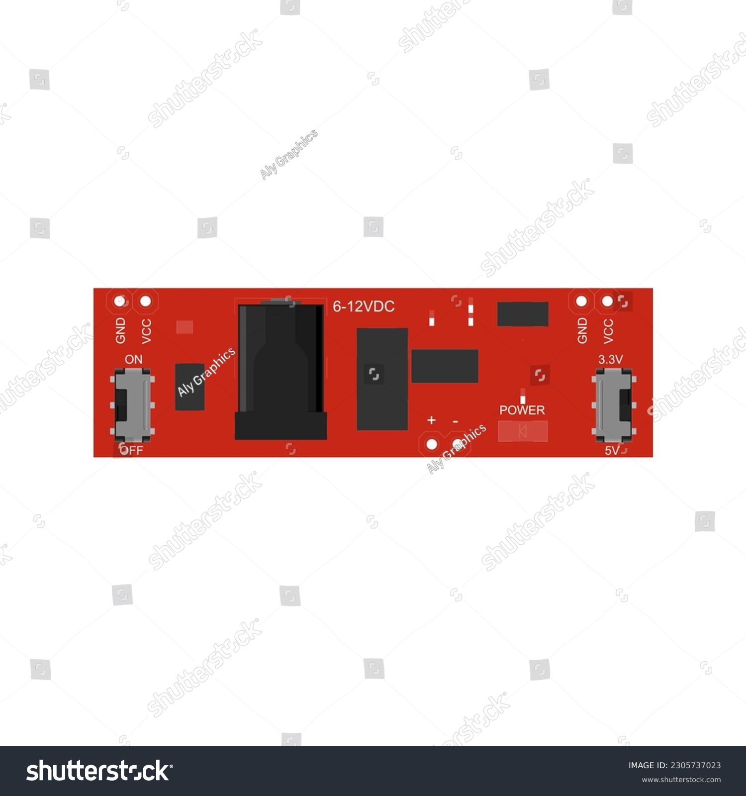 SVG of Download a high-quality vector illustration of a breadboard power supply - SMD (Surface Mount Device) with adjustable voltage, DC power input, onboard regulator, and convenient power distribution svg