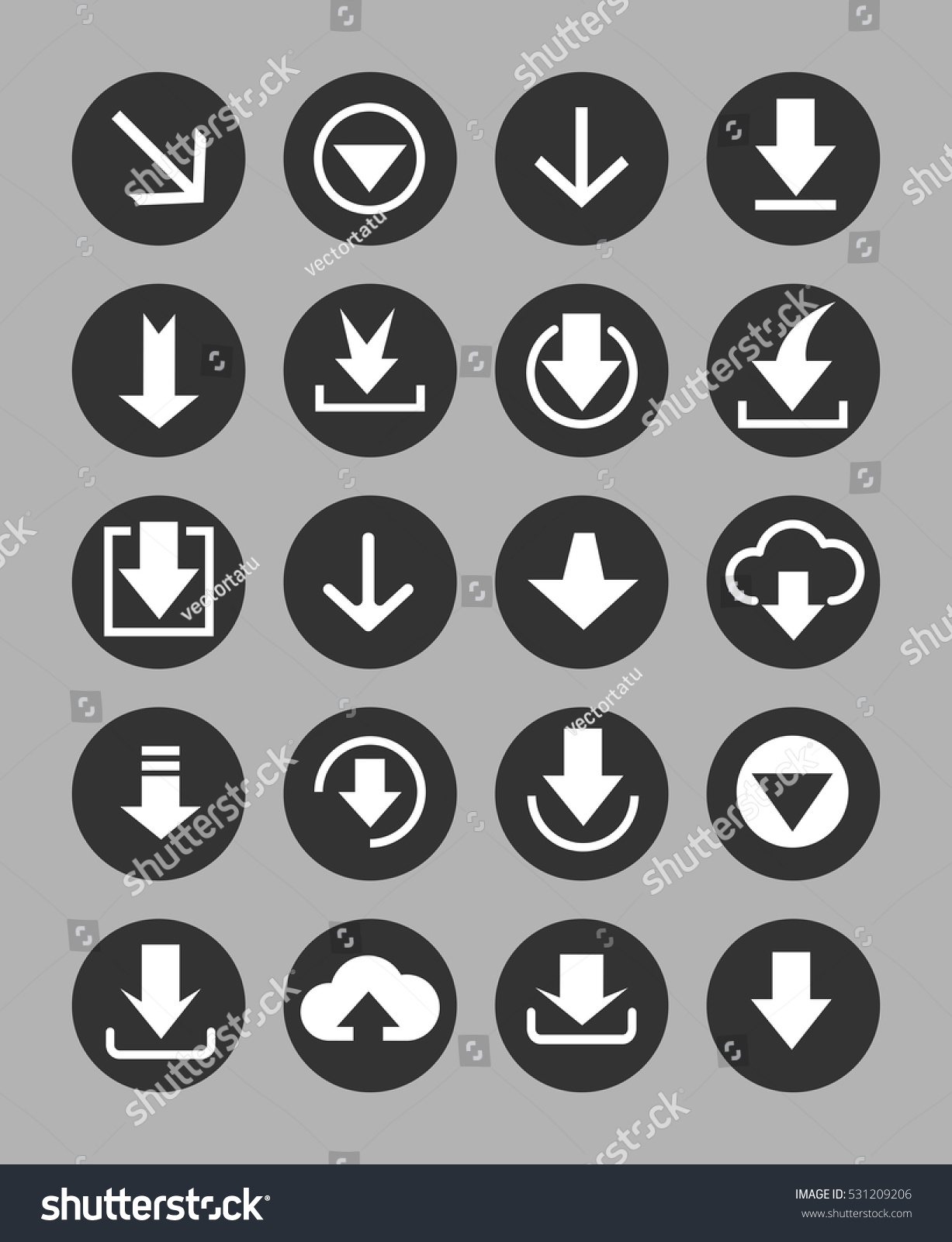 Downloading Icons Set Black Circles Vector Stock Vector 531209206