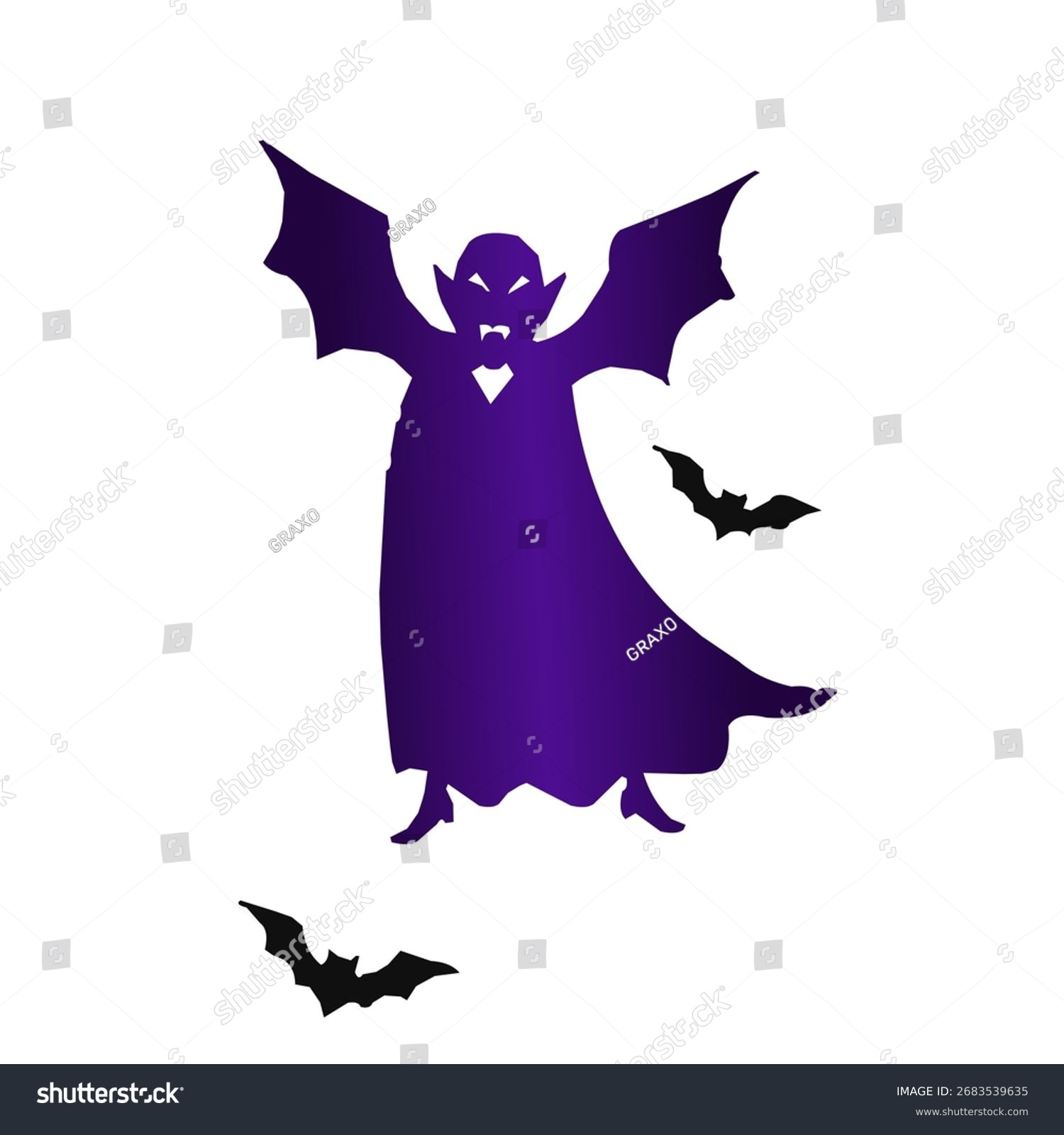 purple vampire with bats halloween silhouette clip art preview