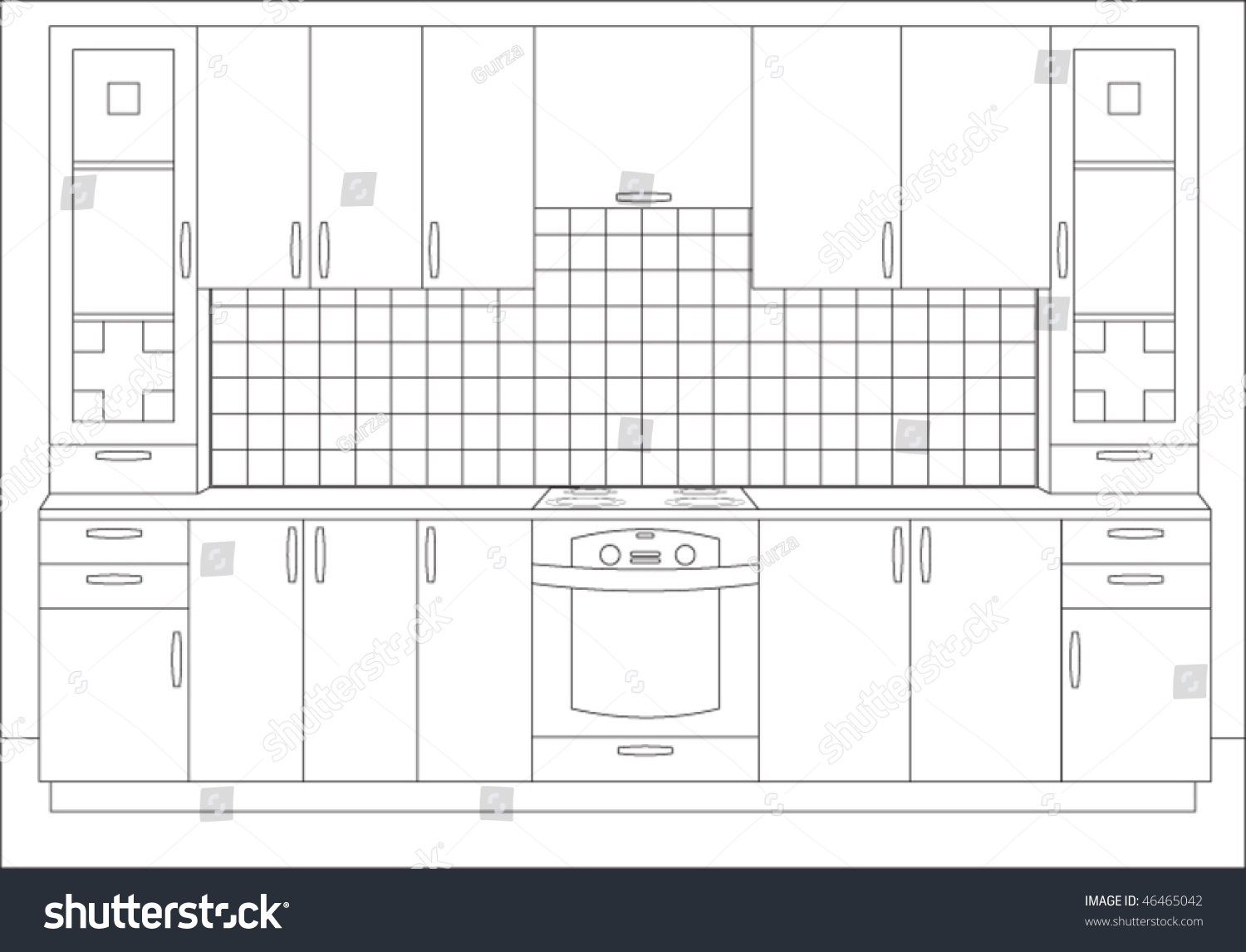 Draft Of Kitchen. Kitchen Interior. Kitchen Furniture. Vector ...