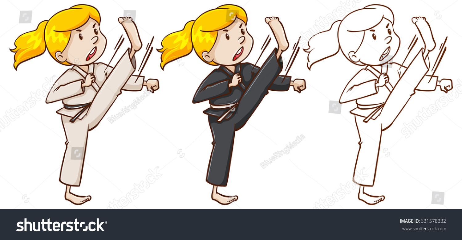 Drafting Character Girl Doing Karate Illustration Stock Vector Royalty Free 631578332 