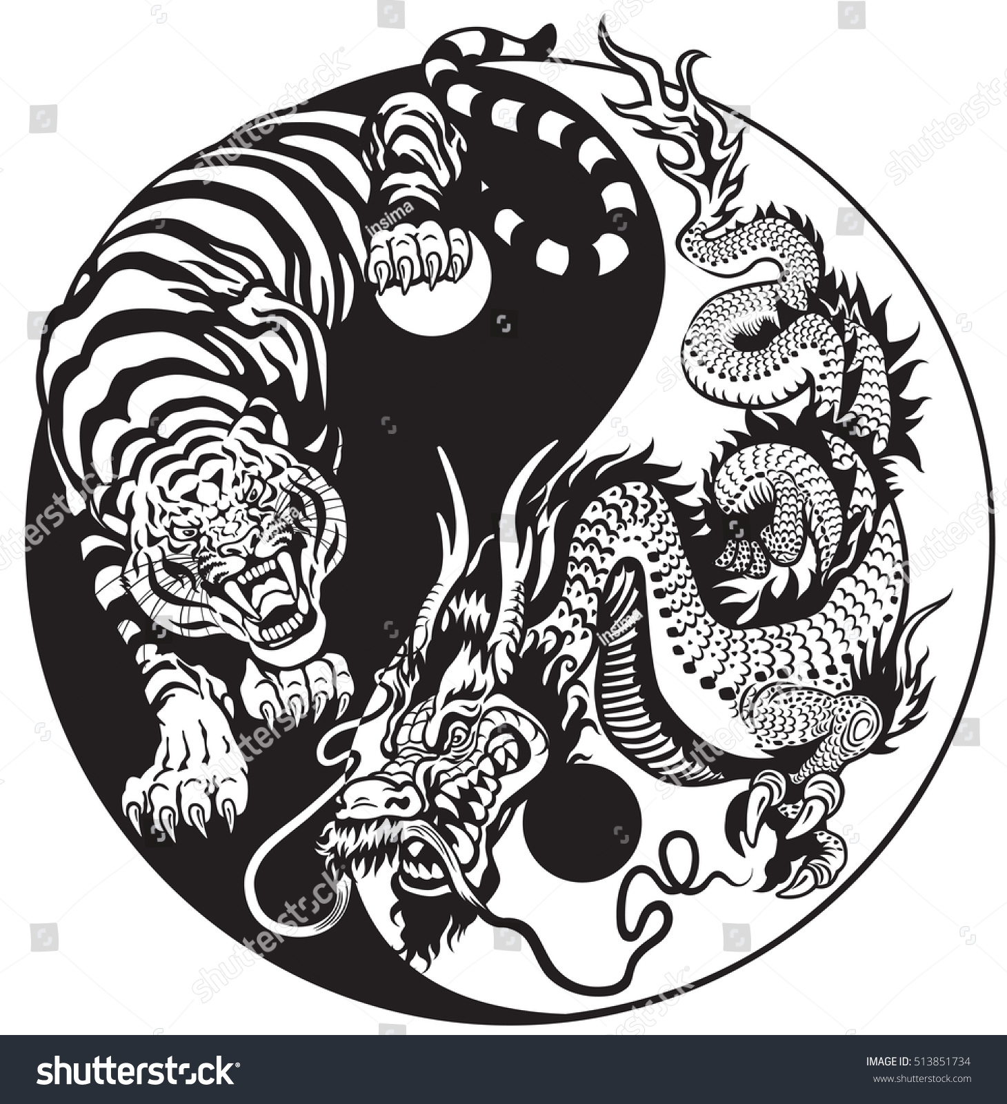 Dragon Tiger Yin Yang Symbol Harmony Stock Vector (Royalty Free) 513851734