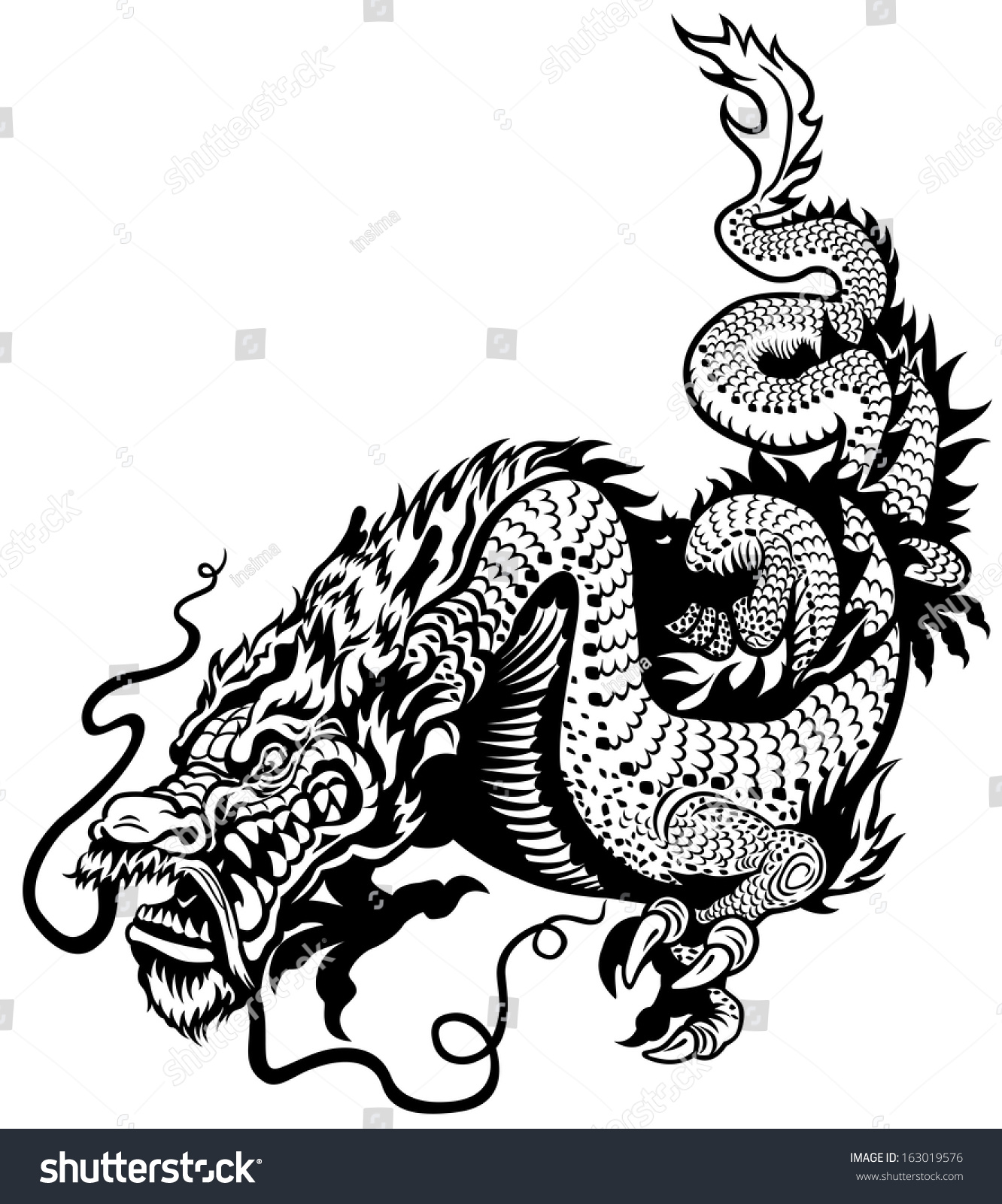 Dragon Black White Illustration Stock Vector 163019576 - Shutterstock