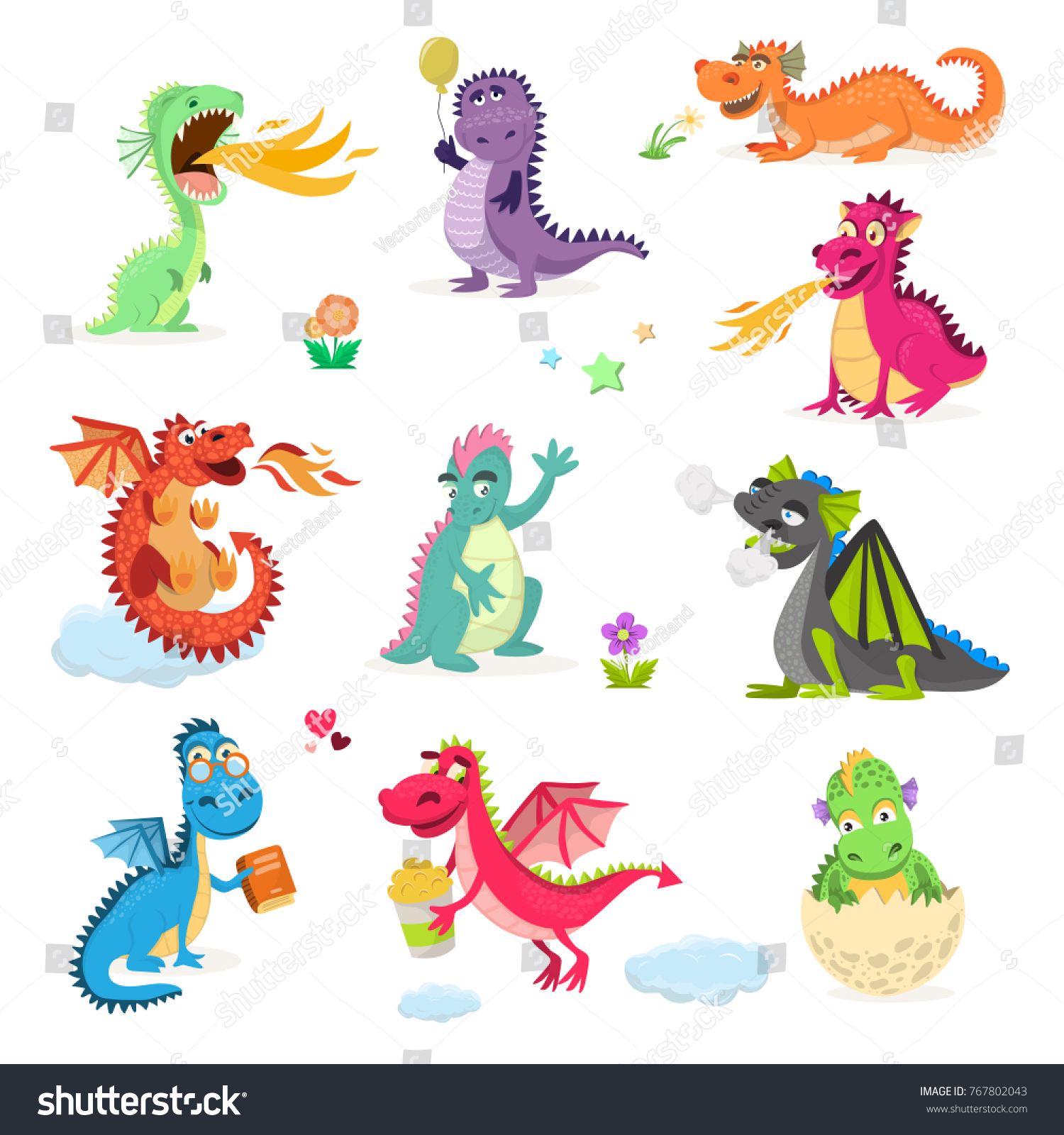 白い背景に子どものおとぎ話のディノイラスト用のドラゴンアニメのベクターかわいいドラゴンフライ ディノキャラクター恐竜 のベクター画像素材 ロイヤリティフリー