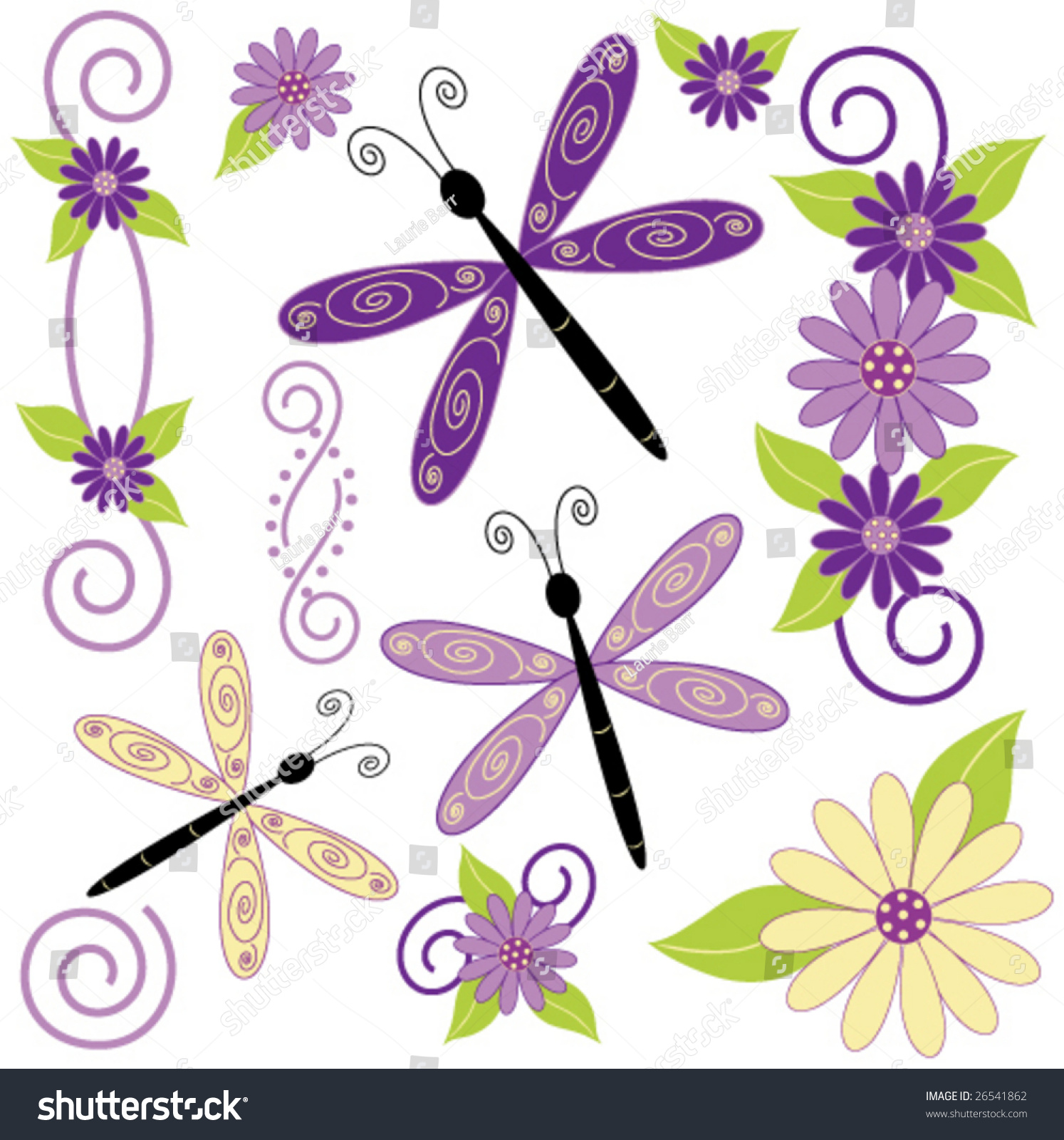 Dragon Fly And Flower Vector. - 26541862 : Shutterstock
