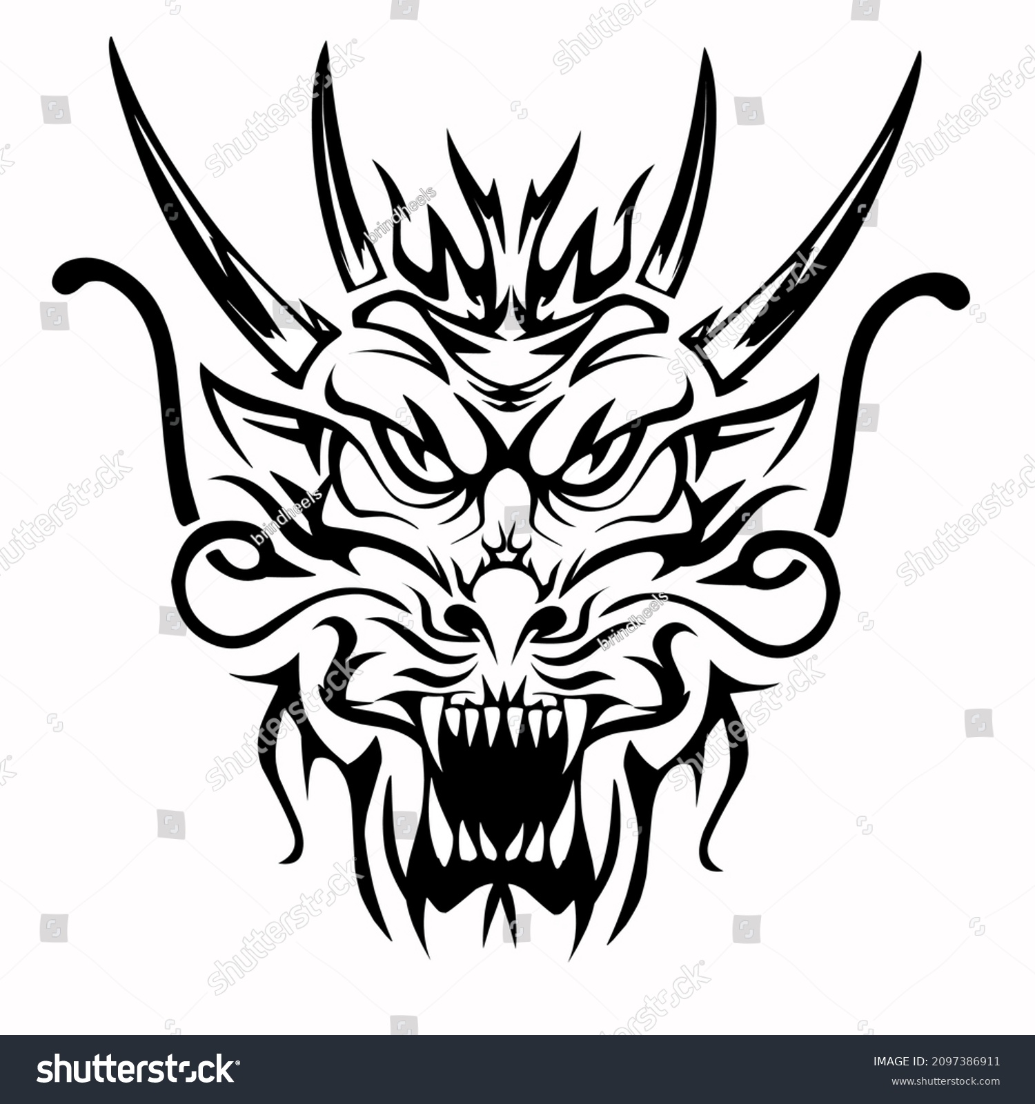 Dragon Head Tribal Tattoo Design Stock Vector (Royalty Free) 2097386911 ...