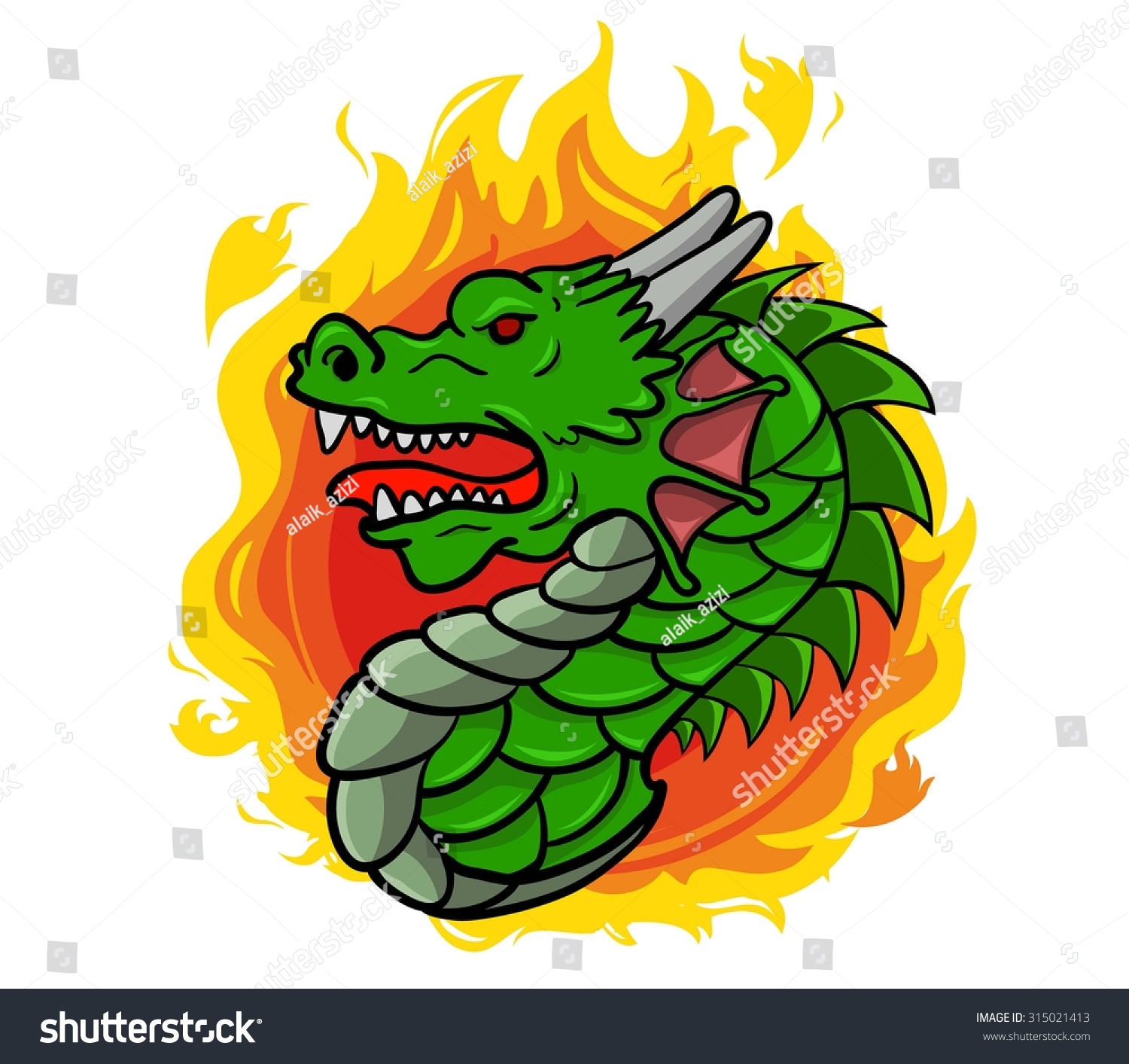 Dragon Head With Flame Behind Him Stock Vector Illustration 315021413 ...