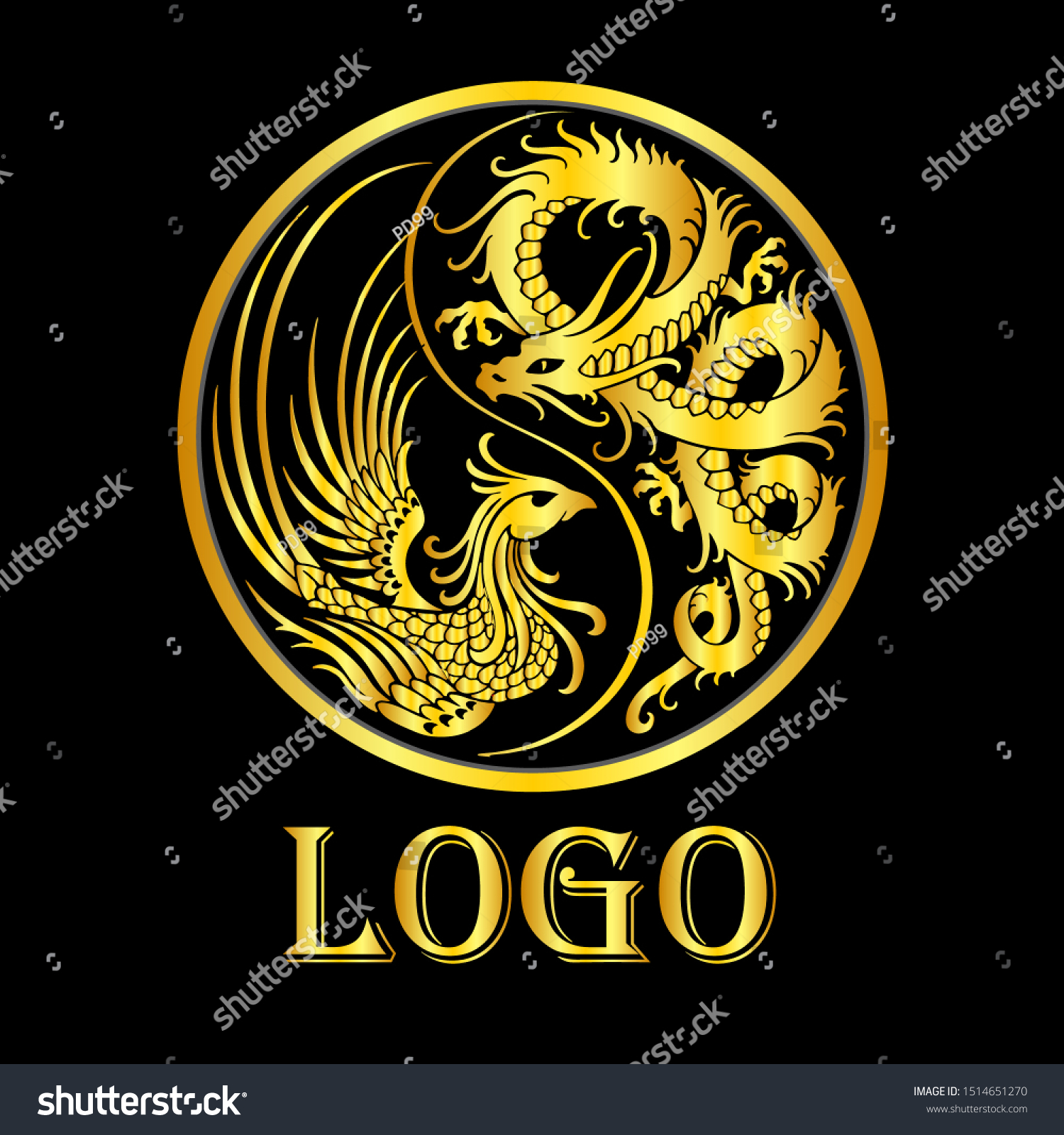 Dragon Logo Golden Rooster Circle Red Stock Vector Royalty Free