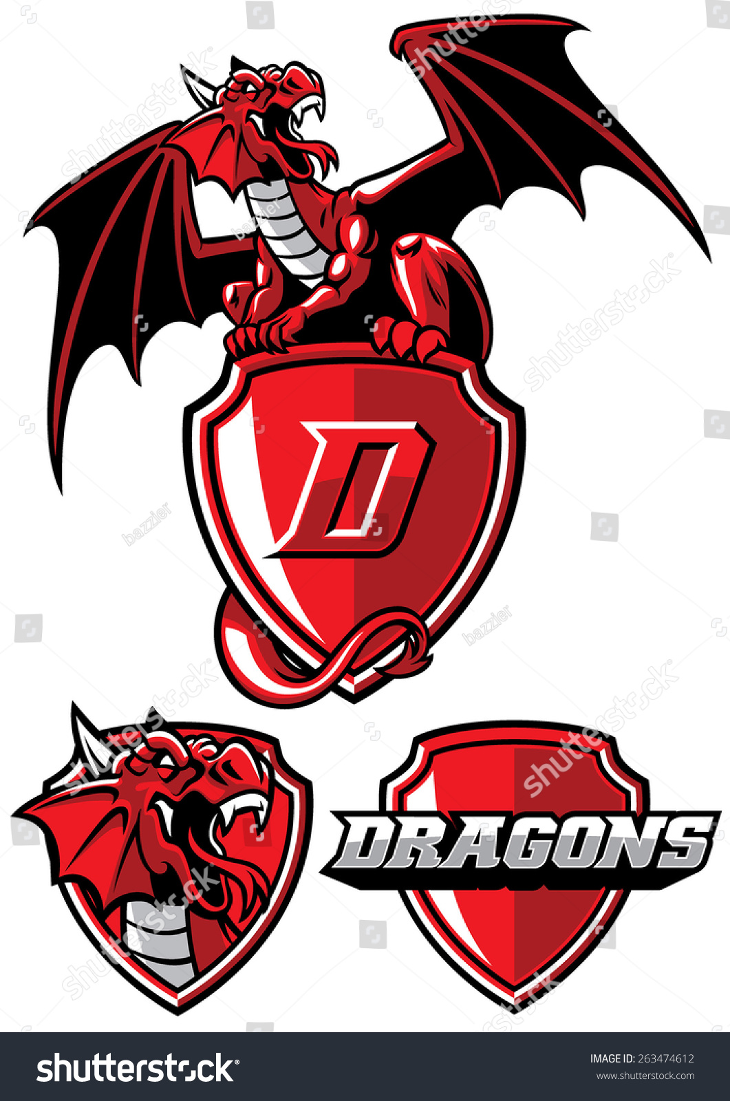 Dragon Mascot Set Stock Vector Illustration 263474612 : Shutterstock