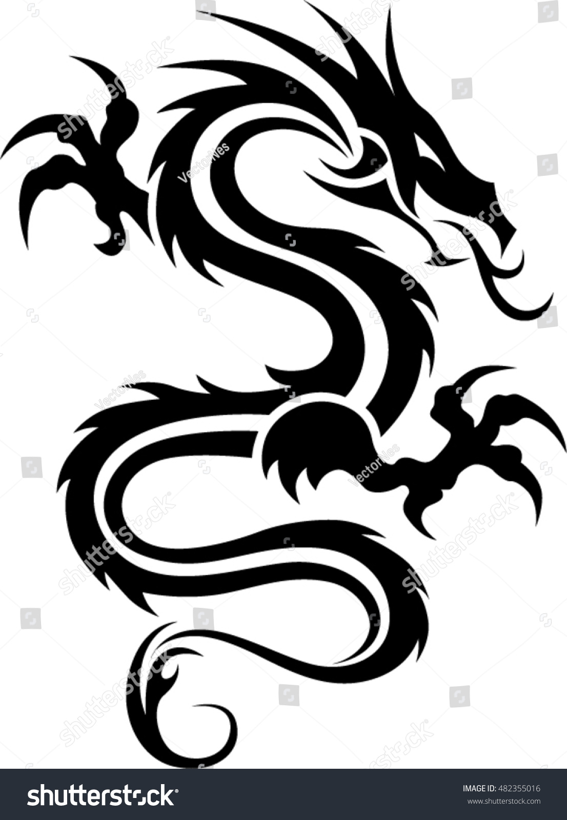 ドラゴンタトゥー 部族のドラゴン 白黒のドラゴンタトゥー のベクター画像素材 ロイヤリティフリー