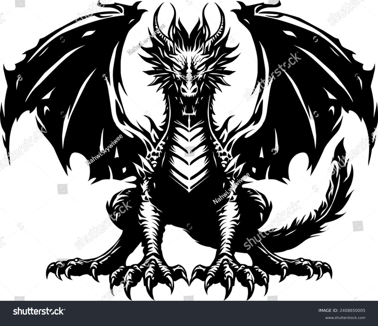 recommend clip art: Dragon tattoo vector, ideal for tattoos or logos, featuring sharp lines and intricate details for a powerful and elegant representation