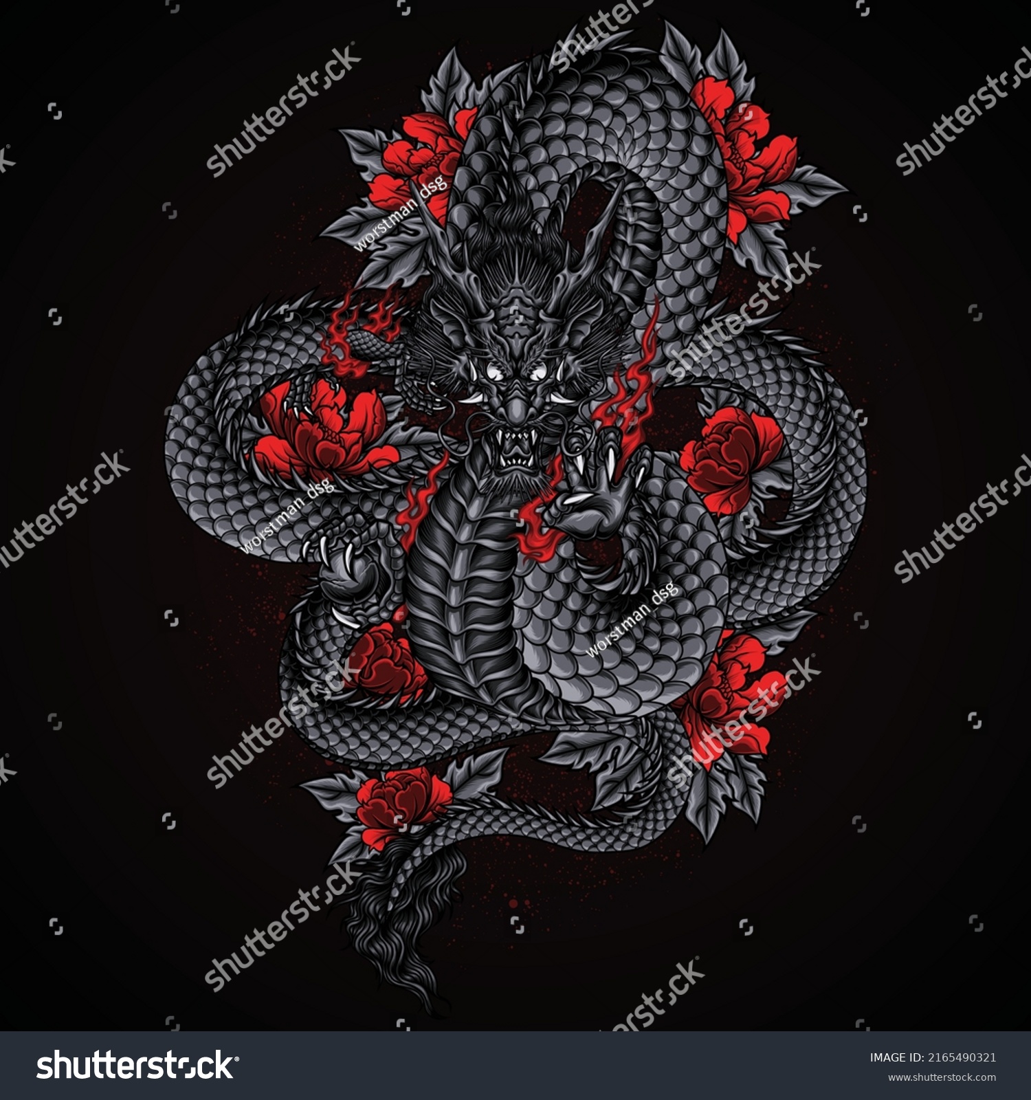 Dragon Flowers Vector Illustration Stock Vector (Royalty Free ...