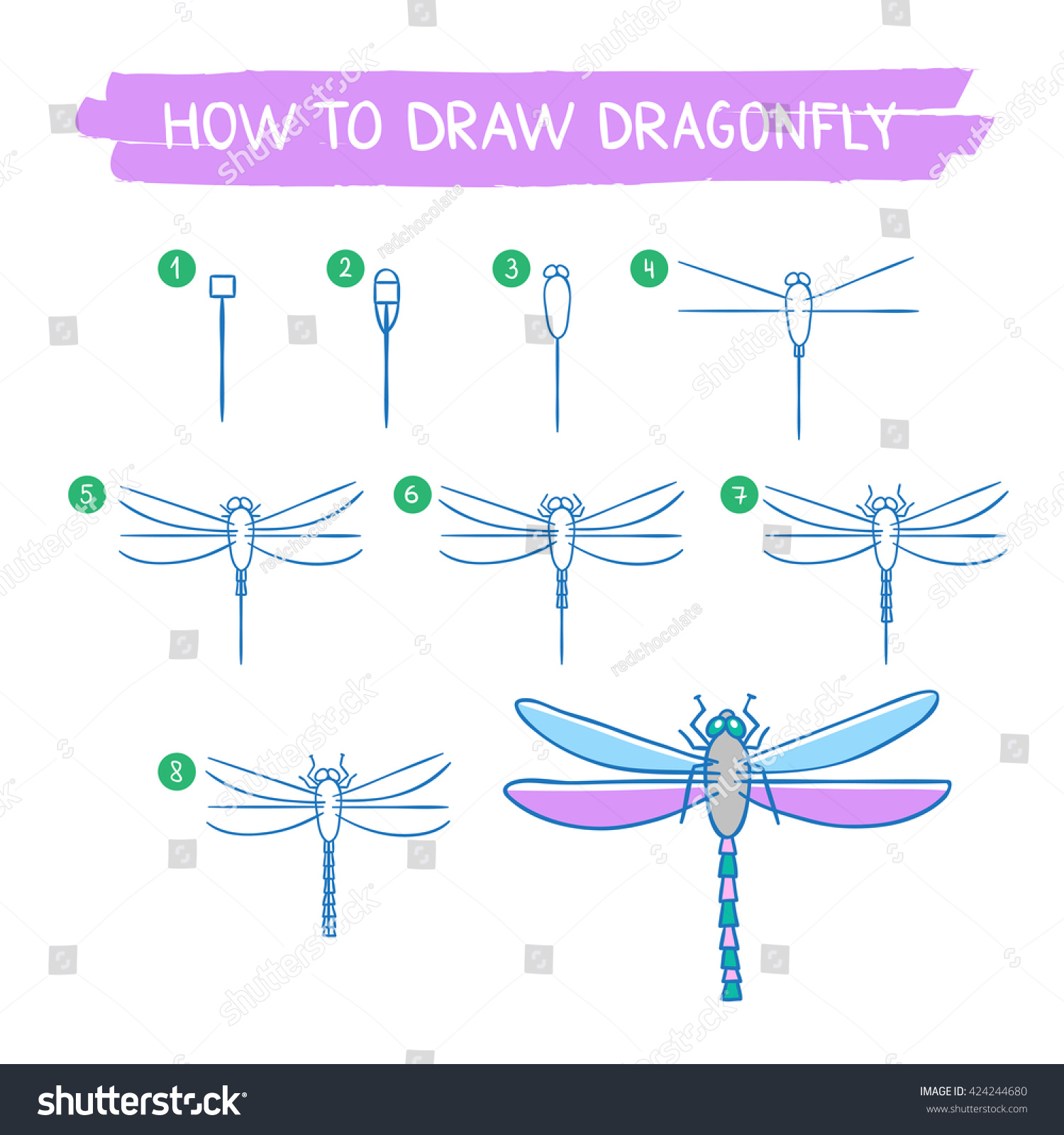 Dragonfly Drawing Tutorial How Draw Dragonfly Stock Vector (Royalty