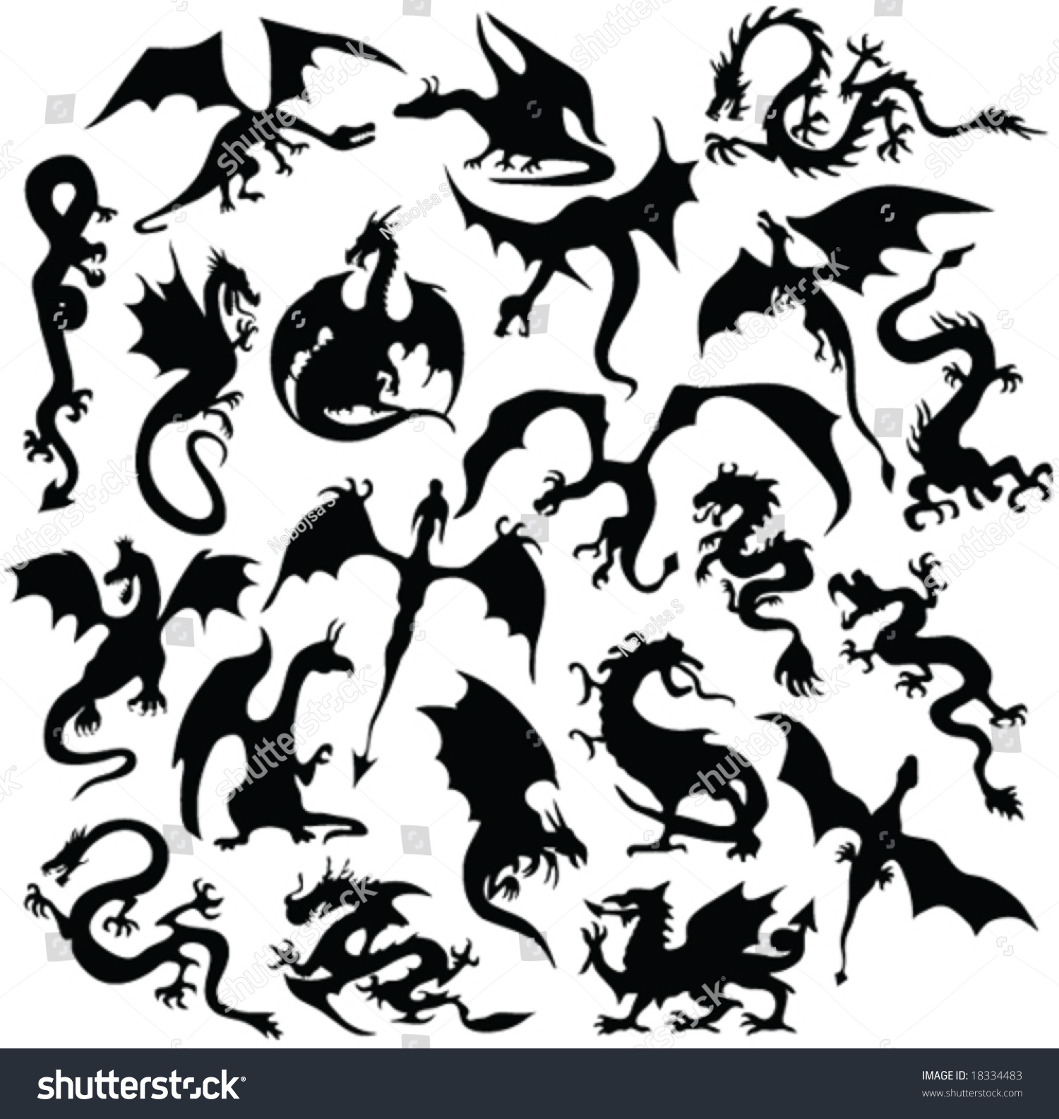 Dragons Silhouette Collection Vector Stock Vector 18334483 - Shutterstock