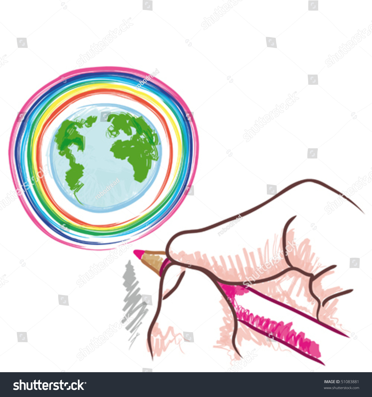 Draw World Hand Drawing Pencil Vector Stock Vector (Royalty Free 