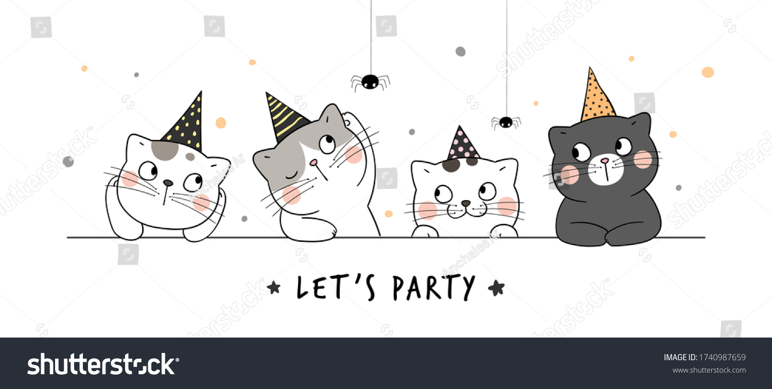 Draw Vector Banner Cute Cat Party庫存向量圖（免版稅）1740987659 | Shutterstock