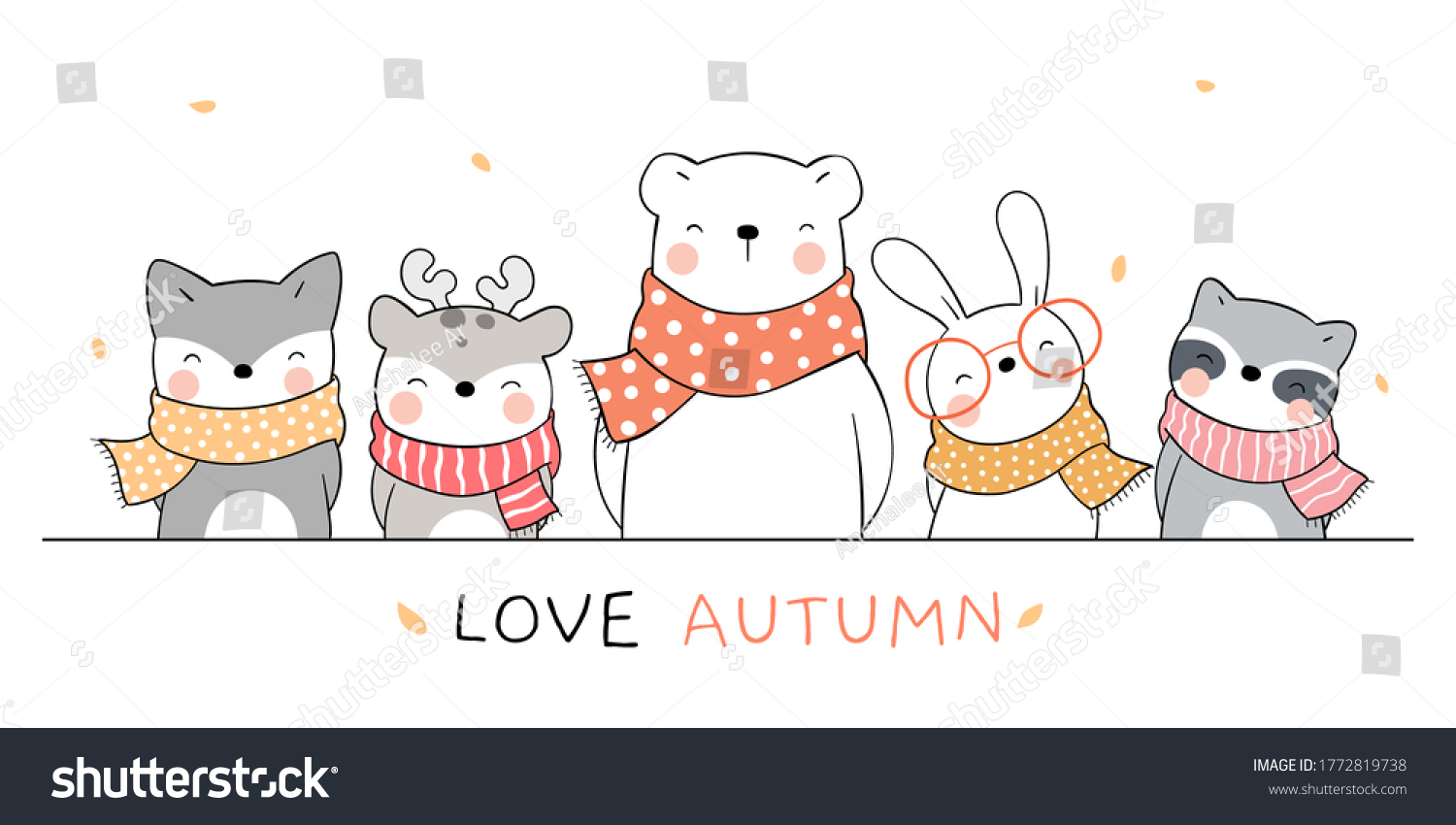 Draw Vector Banner Happy Animals Autumn Stock Vector (Royalty Free ...