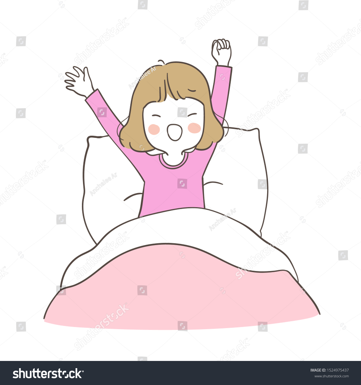 Draw Vector Illustration Girl Wake Morning Stock Vector (Royalty Free ...