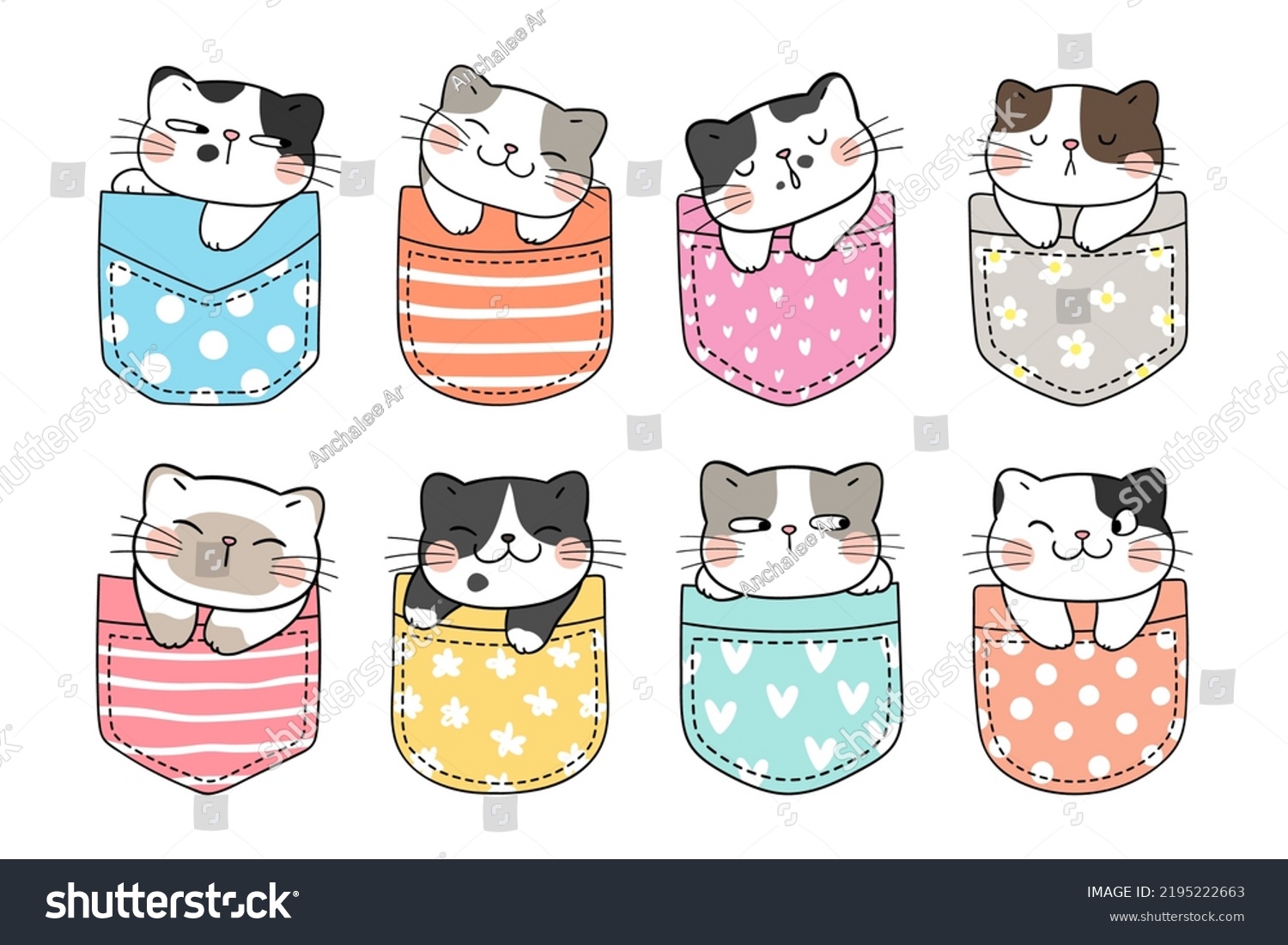SVG of Draw vector illustration character design collection funny cats in pocket Doodle cartoon style svg